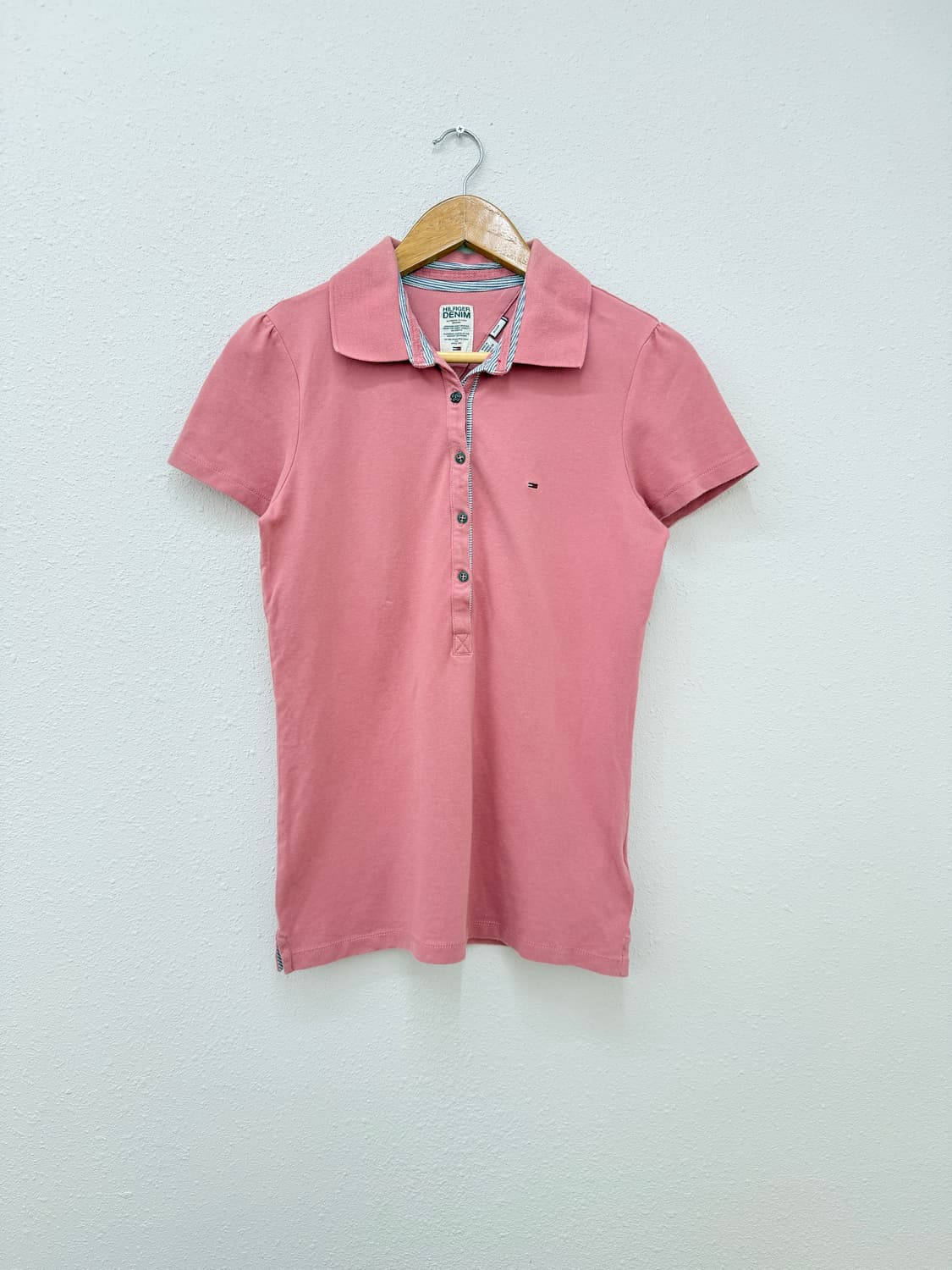 빈티지 타미 힐피거 핑크 하프 단추 카라티 상품이미지1