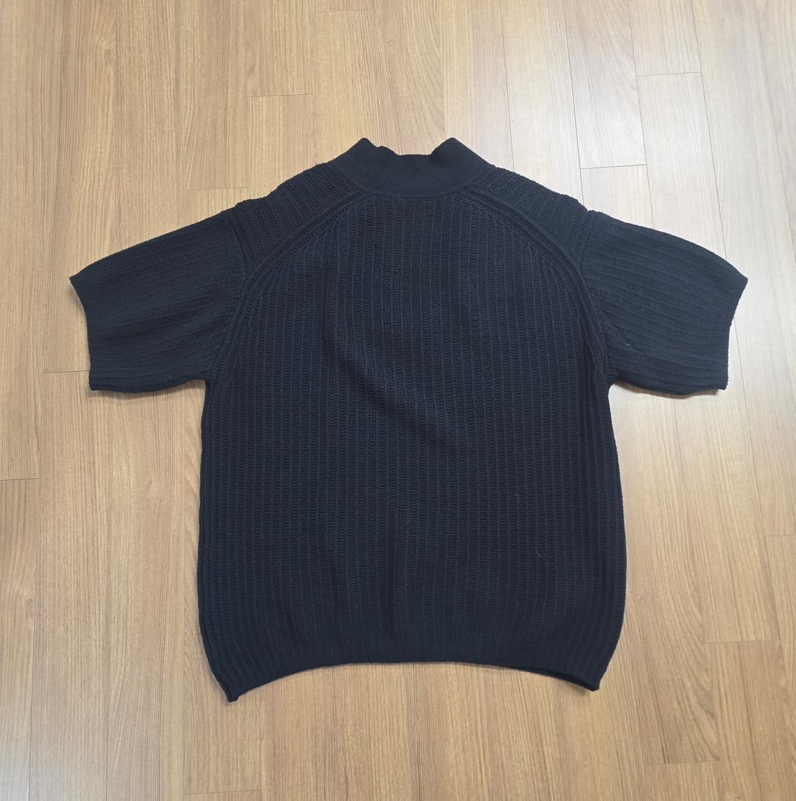 (4) 오라리 브러쉬드 코튼 울 립 니트 스키퍼 폴로 반팔 블랙 상품이미지3