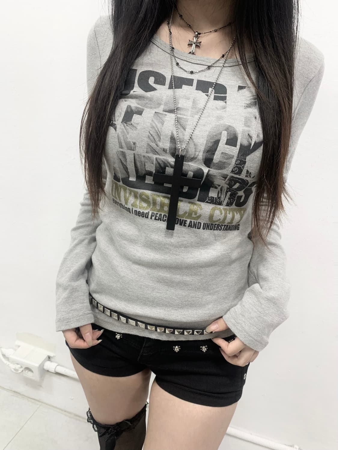 [RELACHE] y2k 펑크 갸루 그레이 롱슬리브 상품이미지3