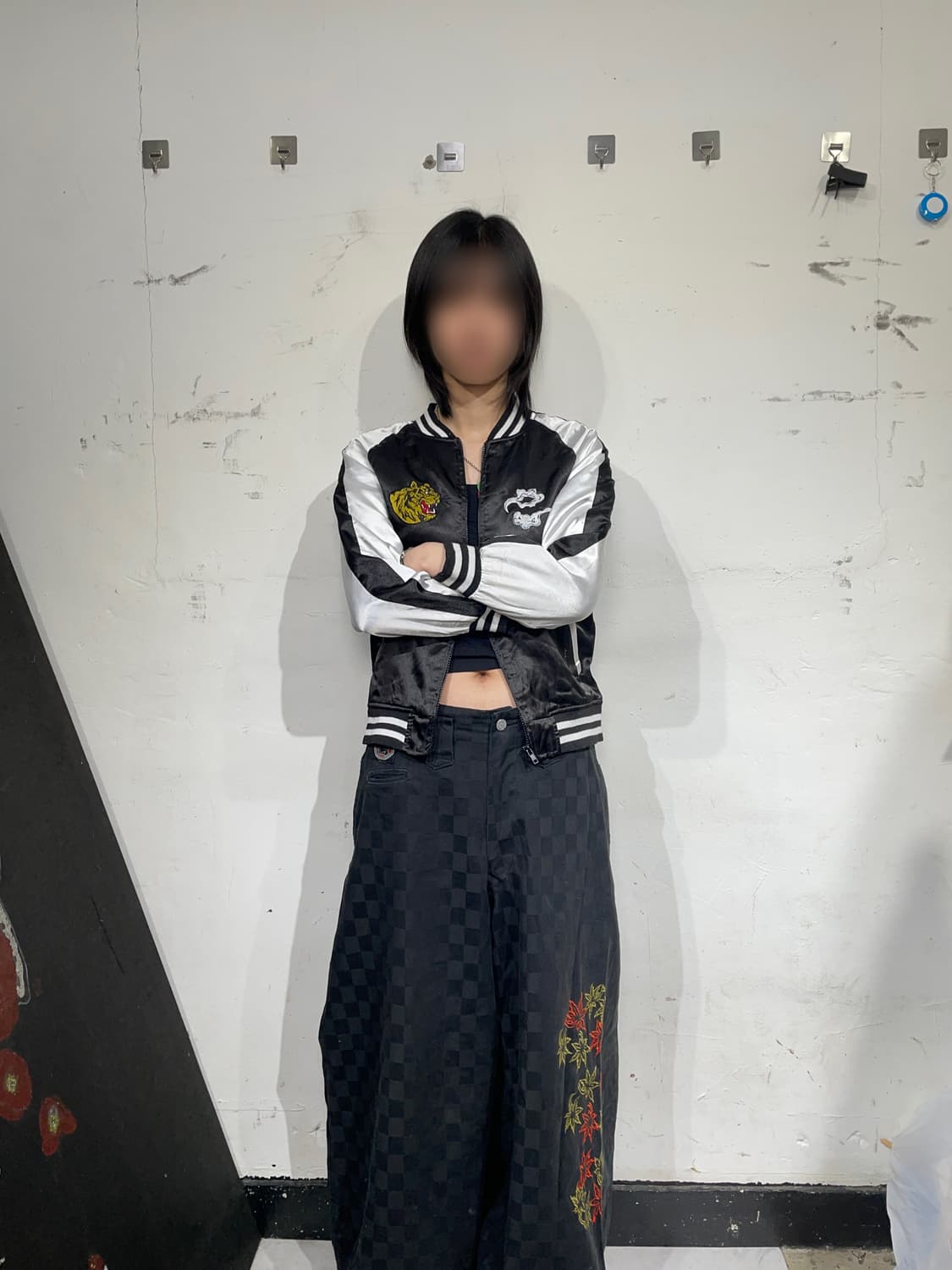 일본빈티지 블랙 용 호랑이 오리엔탈 자수 스카잔 XS 상품이미지2