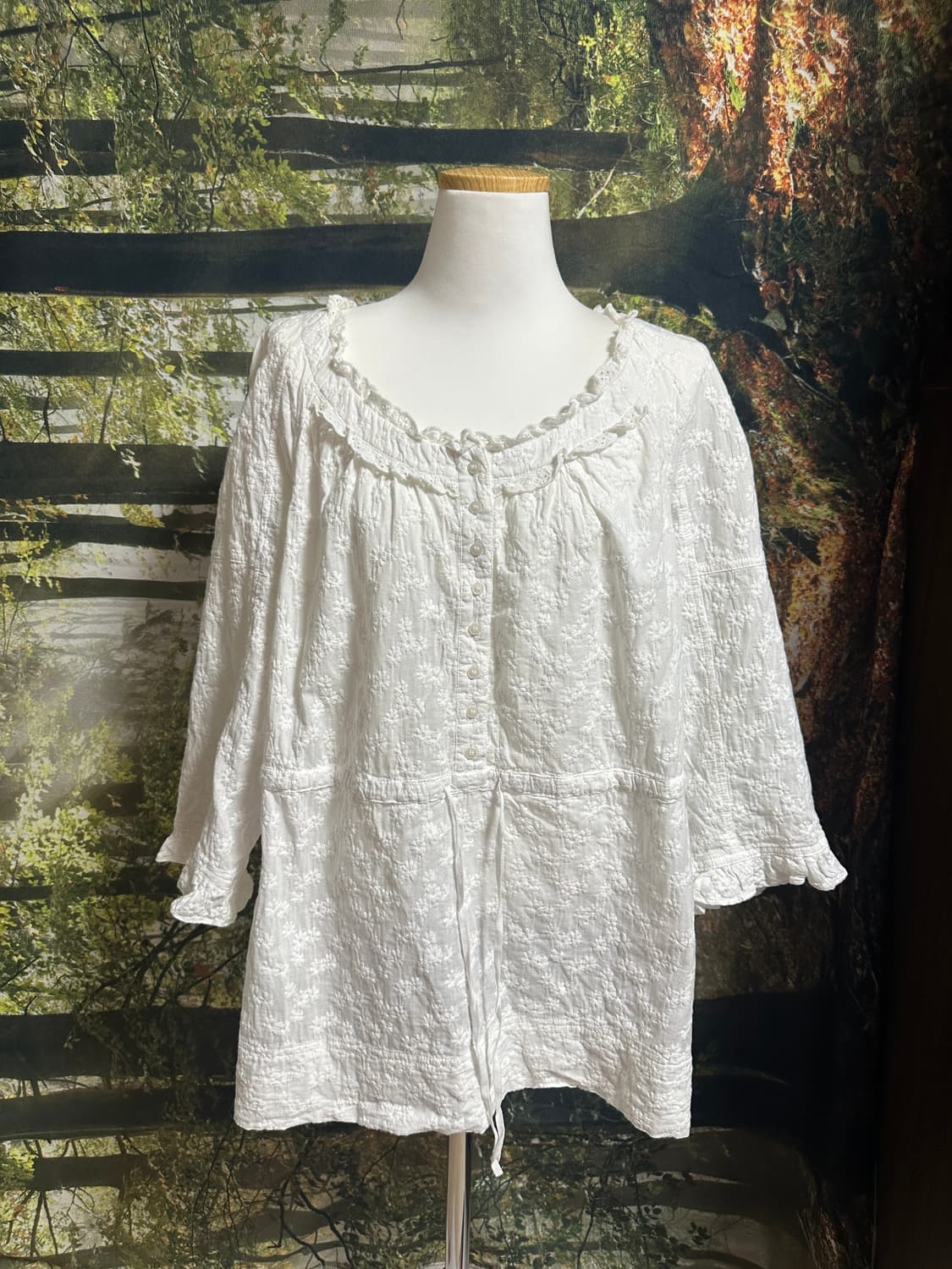 빈티지 꽃자수 화이트 레이스 블라우스 모리 모리걸 아오이유우 상품이미지1