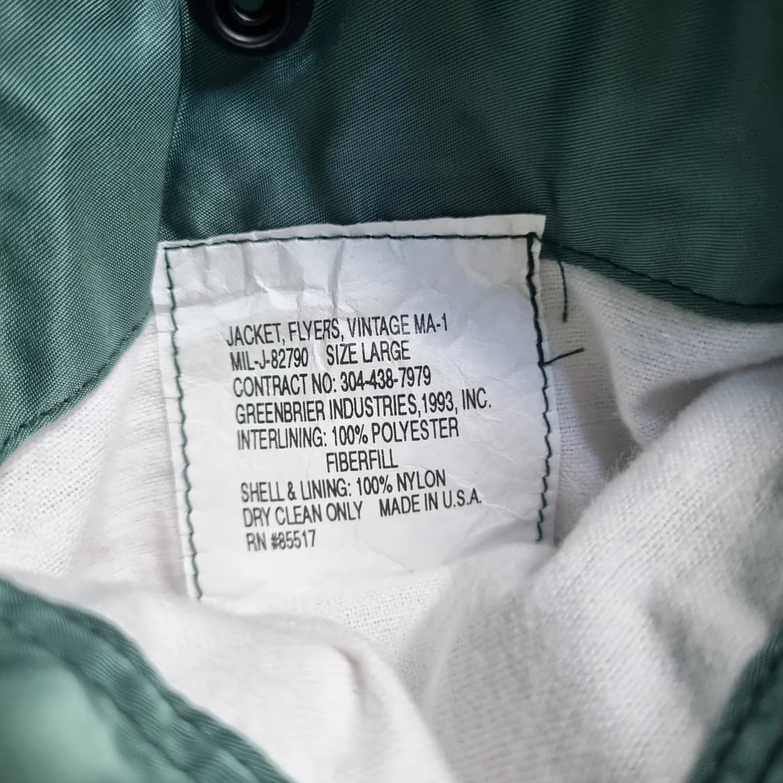 90s USA Greenbrier MA-1 Flight Jkt L sz 상품이미지8