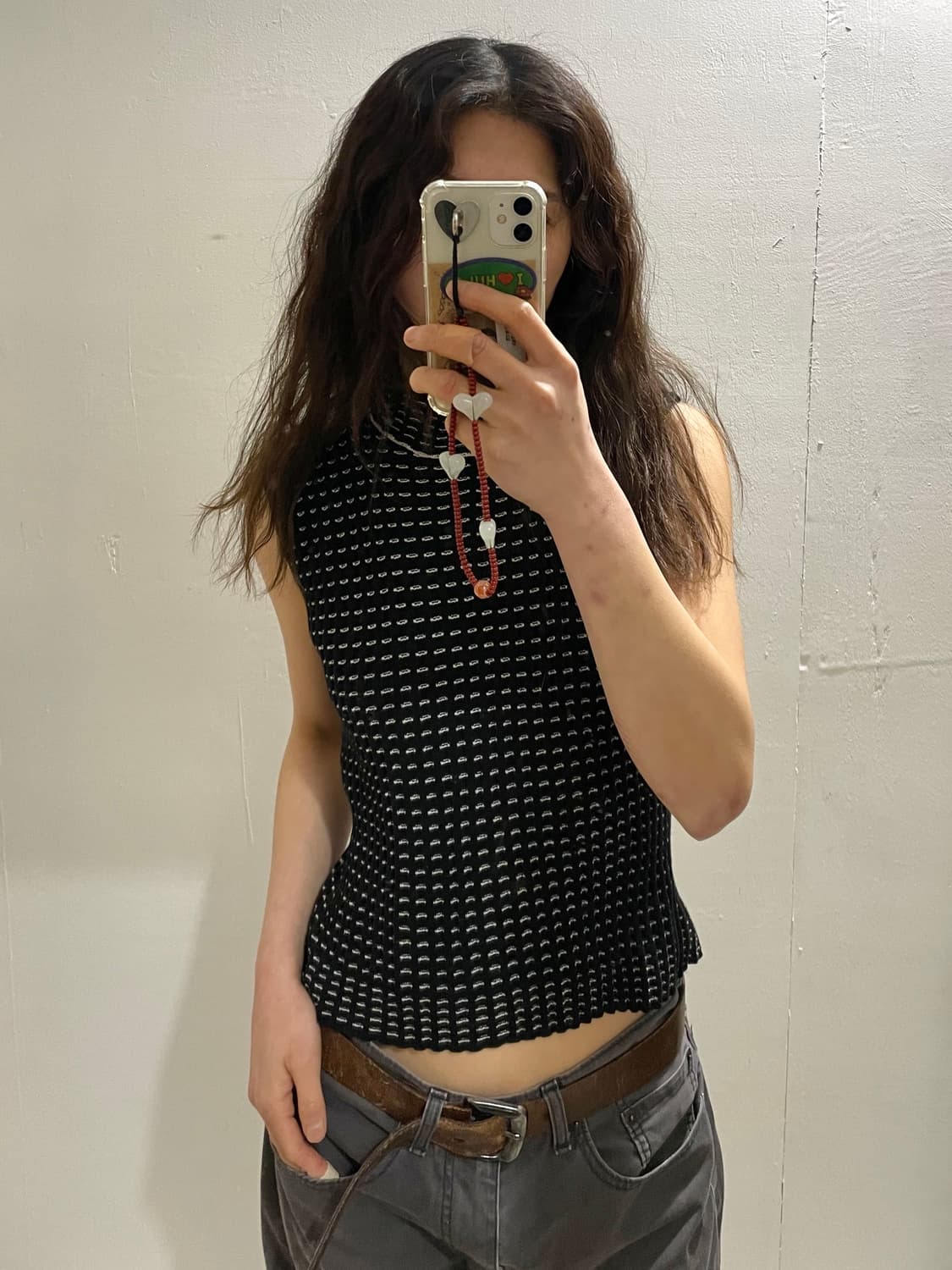 알마니 컬렉션 모크넥 골지 니트 나시 상품이미지1