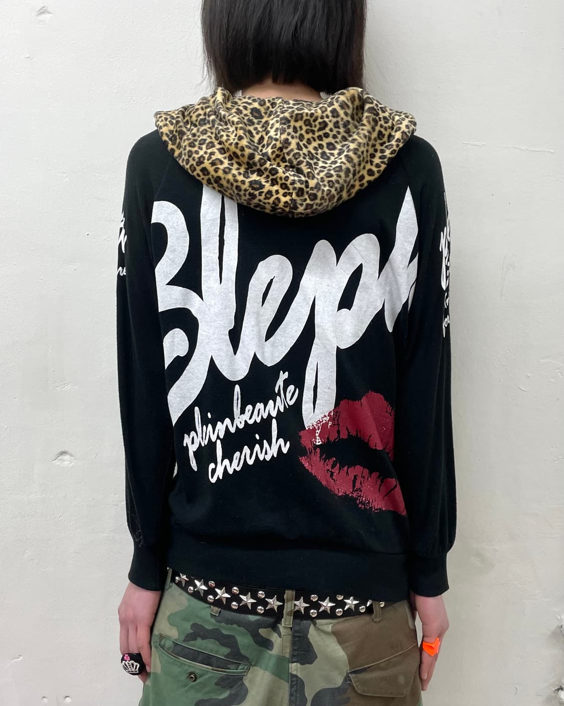 Big Lip Leopard Black Hoodie Zip-Up 상품이미지1