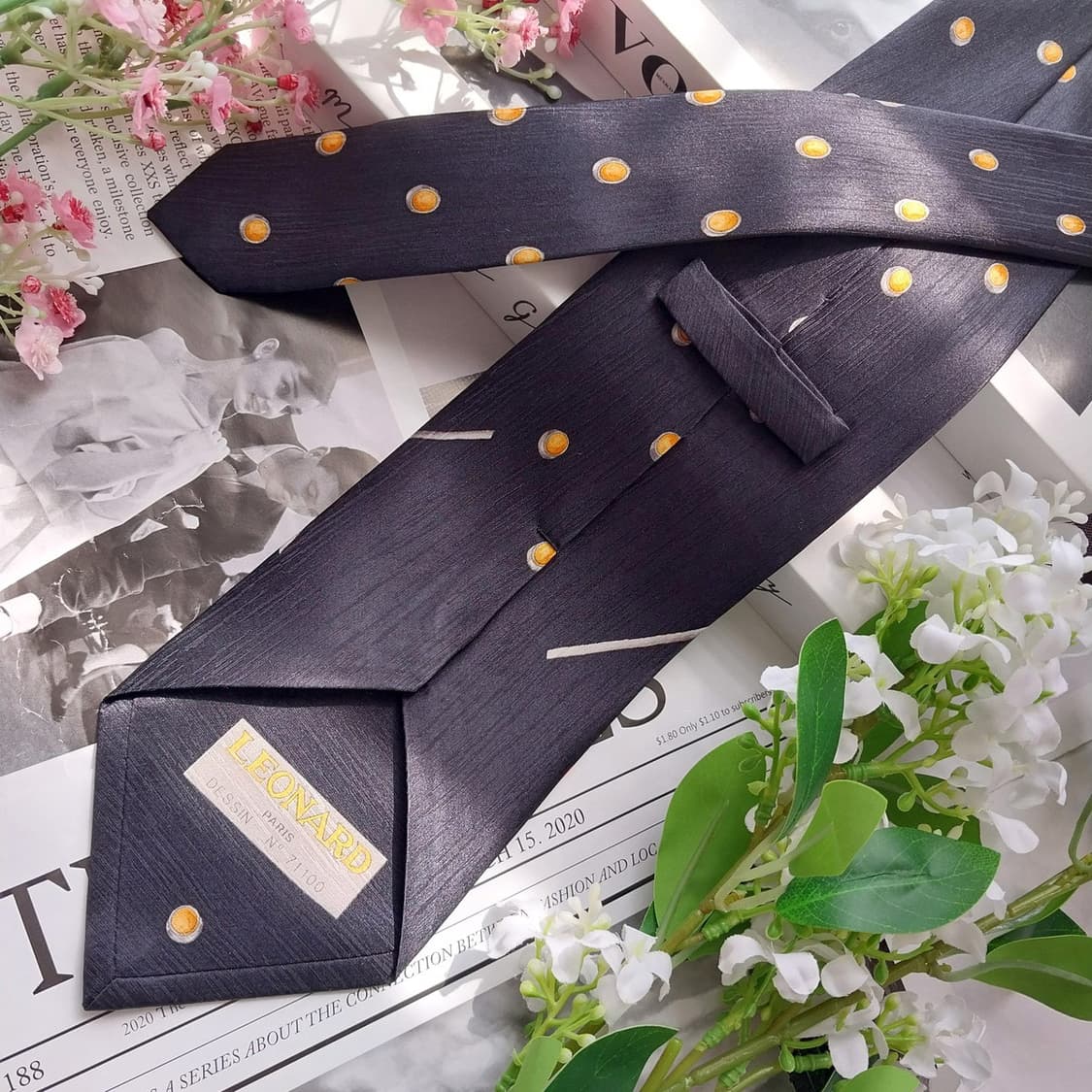 LEONARD 레오나드 넥타이 네이비 플라워 패턴 A+등급 K2481
 상품이미지5