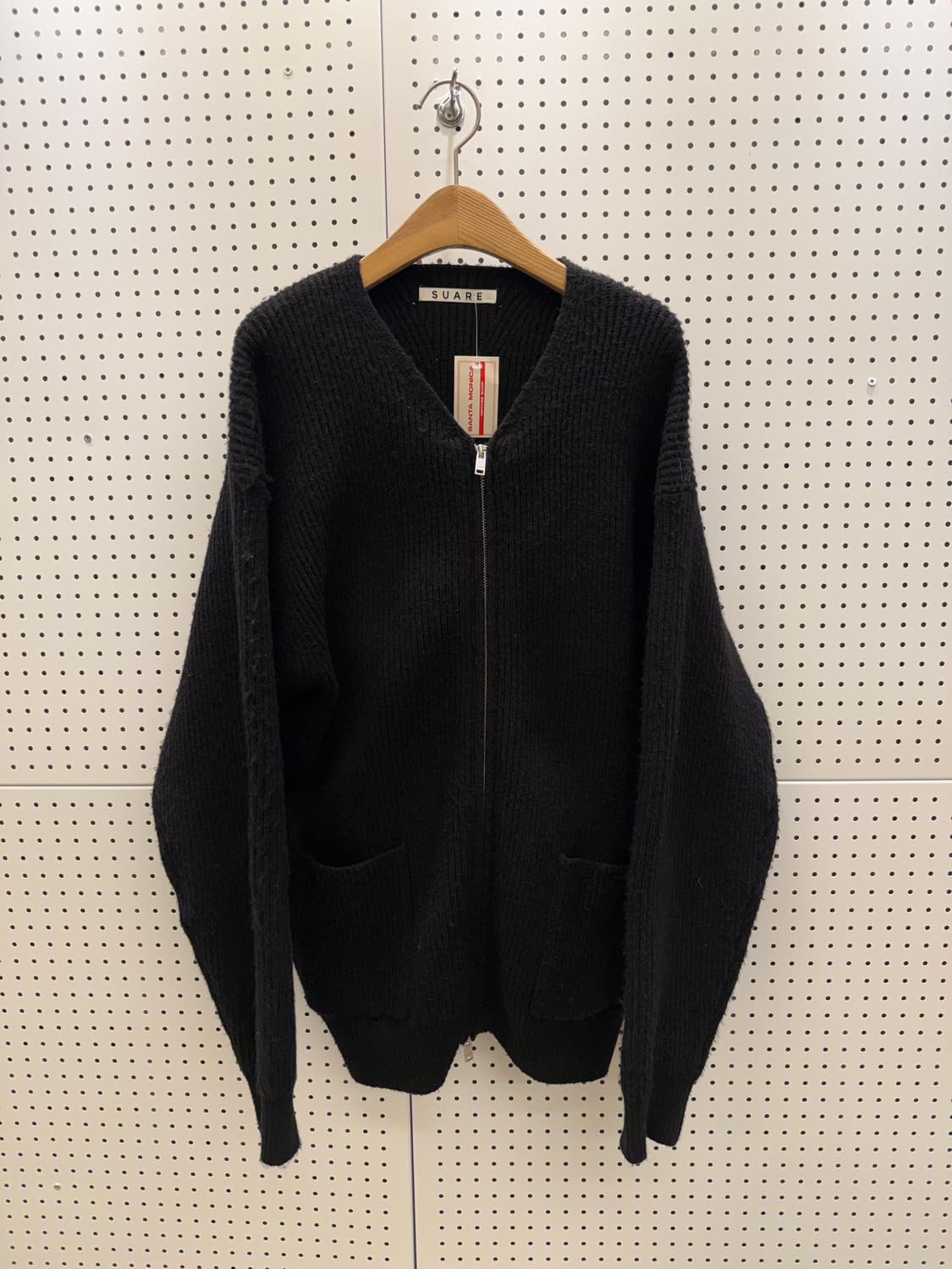 수아레 블랙 로우게이지 미니멀 니트 집업 U988 상품이미지2