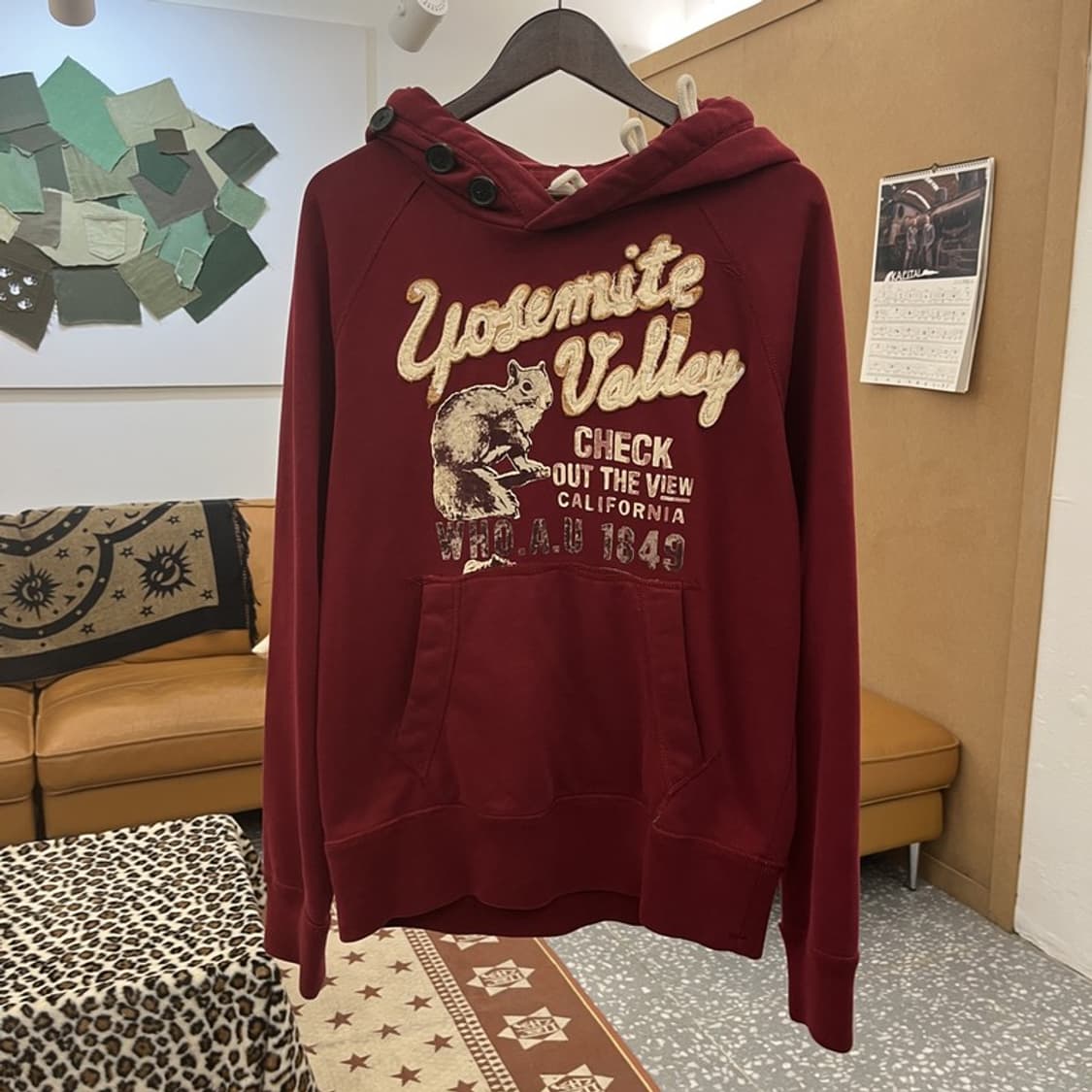 후아유 컨트리 레트로 빈티지 00's 와인 후드티 XL C09737 상품이미지3