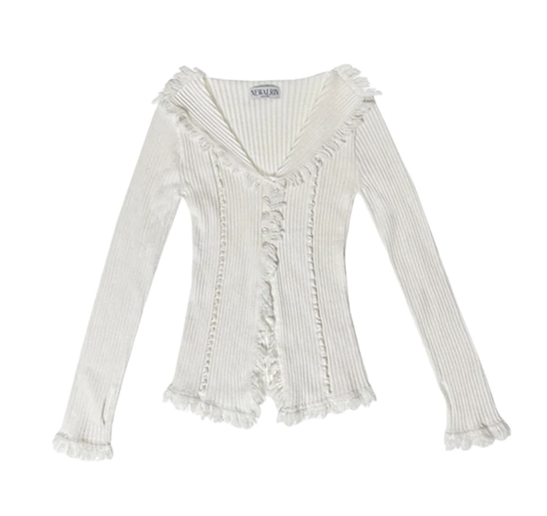 뉴얼린 보헤미안 태슬 라인 니트 가디건 아이보리  상품이미지1