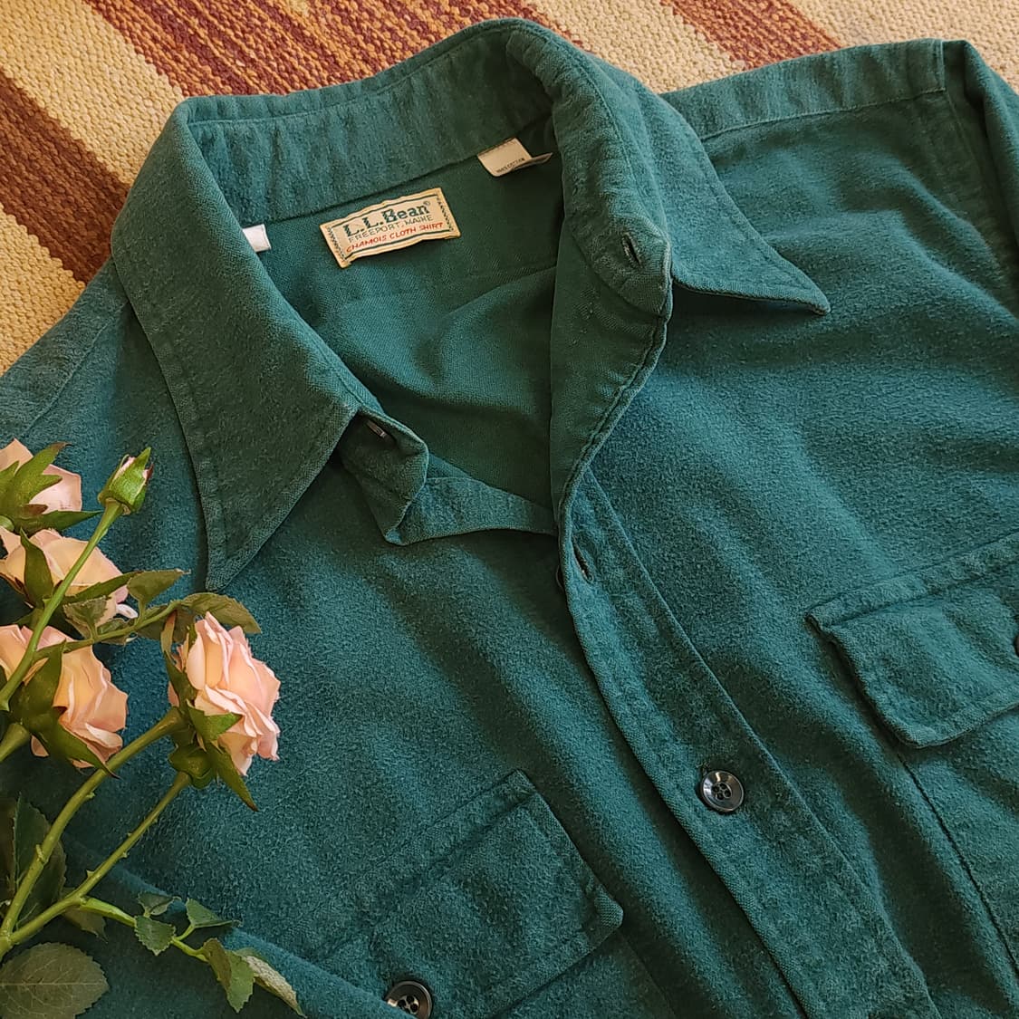 90s 엘엘빈 헤비코튼 투포켓 워크셔츠 샤모아 민트 L 상품이미지8