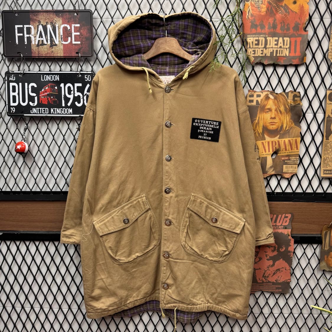 00s JPN VINTAGE 후드 워크자켓 전면 레터링 포인트 베이지 상품이미지1