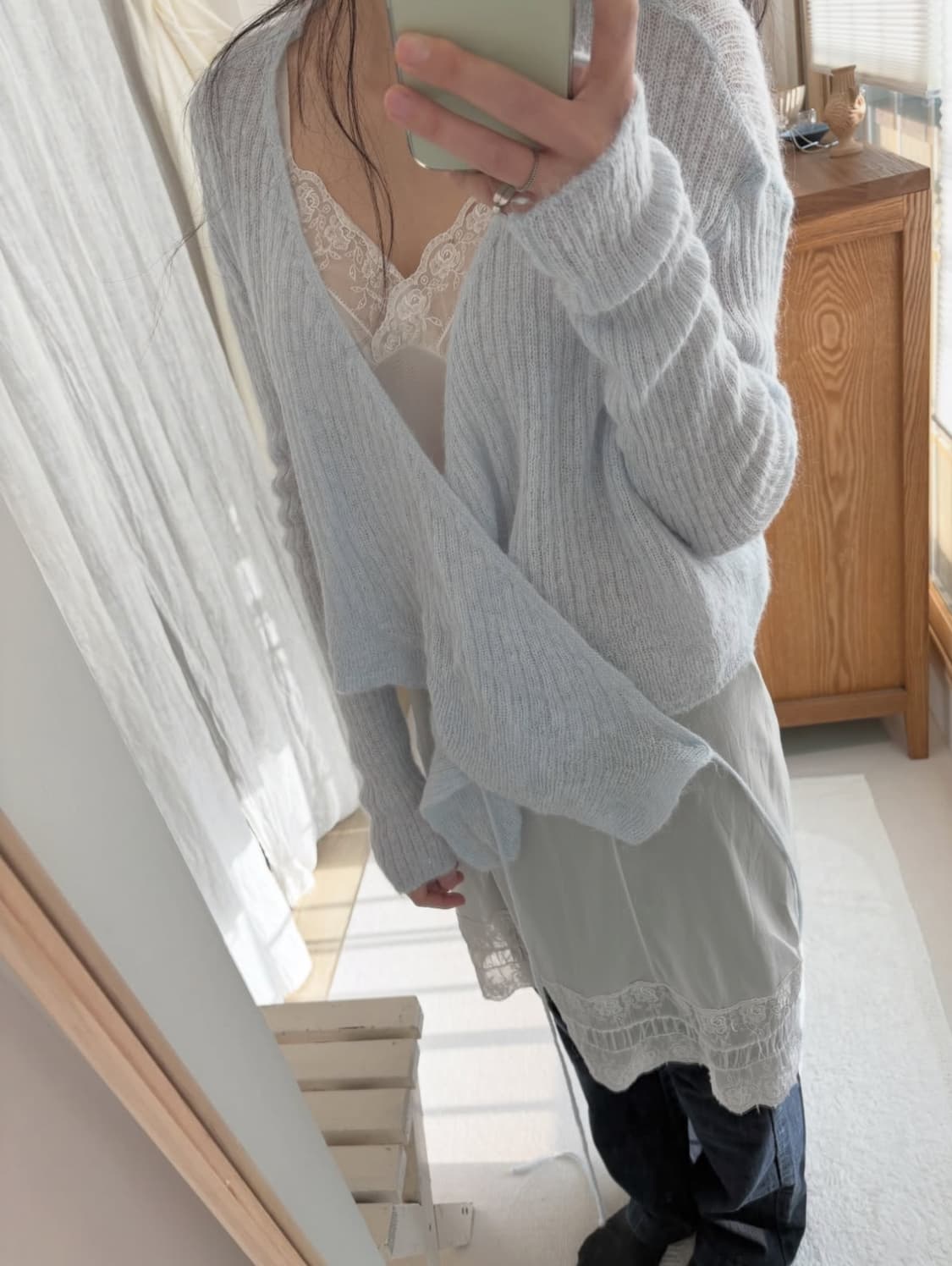 Oree 오르에 빈티지 베이비블루 모헤어 랩 가디건 vintage 상품이미지1