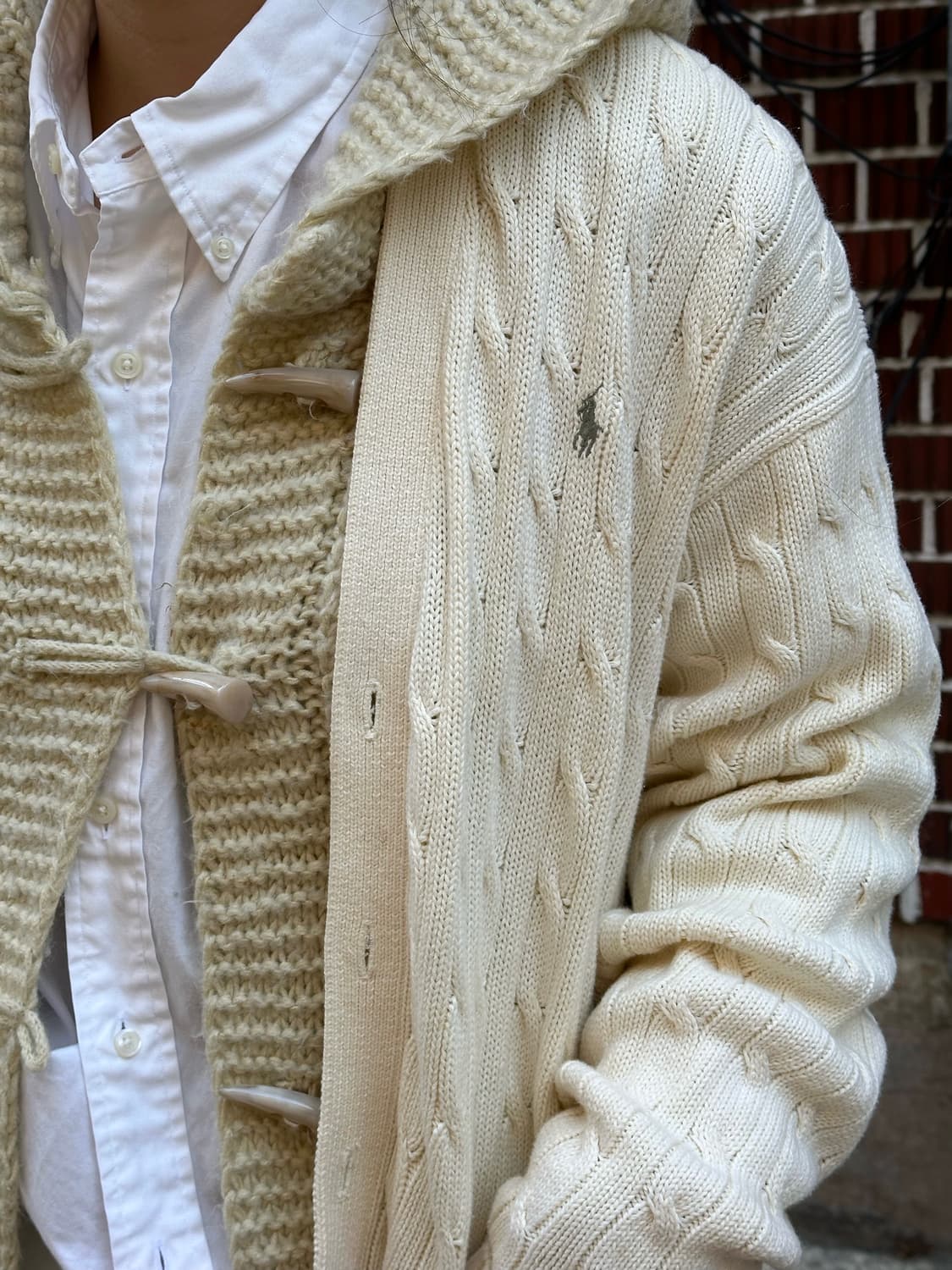 폴로 케이블 니트 떡코 후드 가디건 폴로 셔츠 체크 벌룬 스커트 코디 상품이미지6