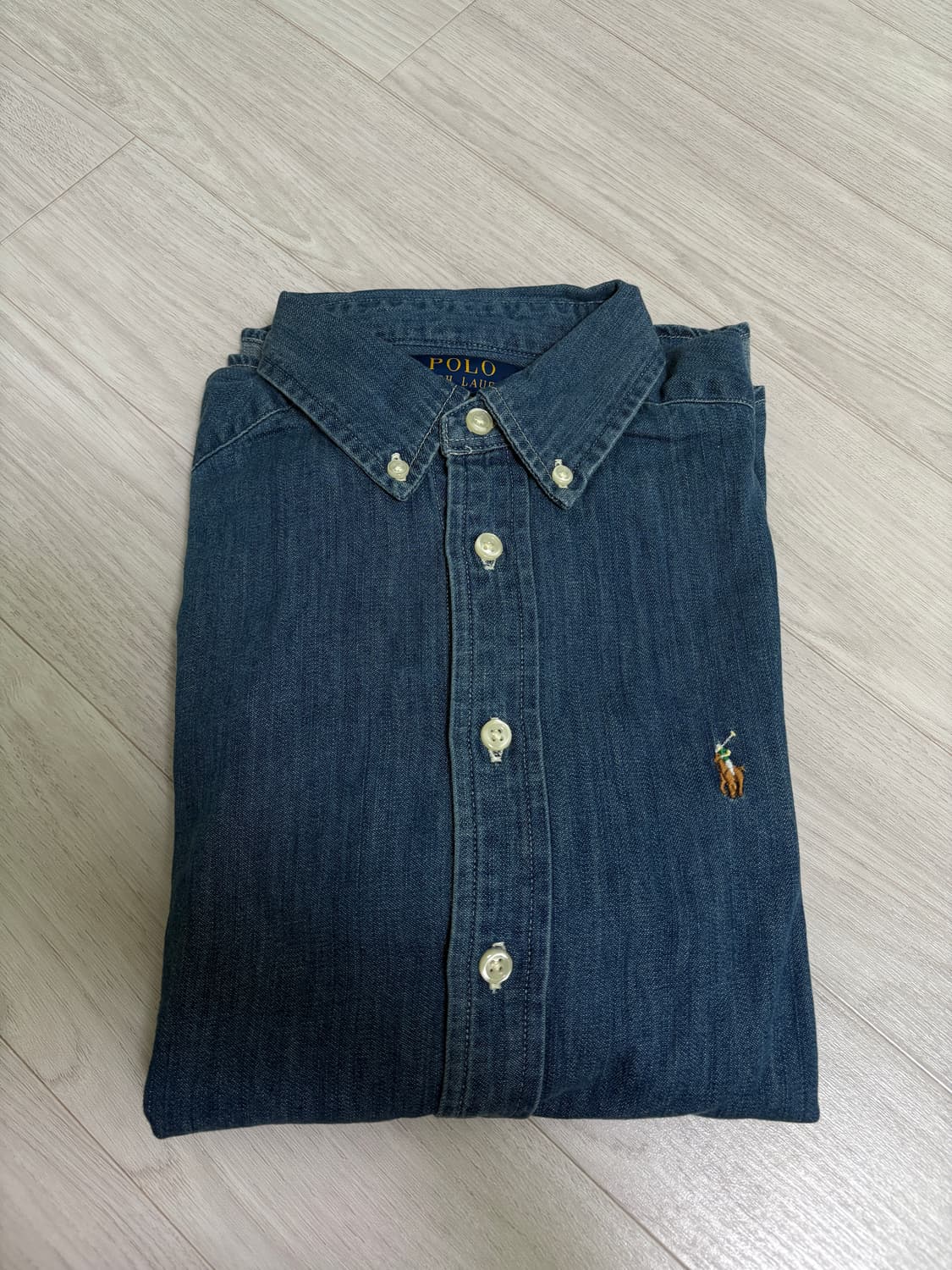 폴로 코튼 샴브레이 데님 셔츠 다크 블루 상품이미지2