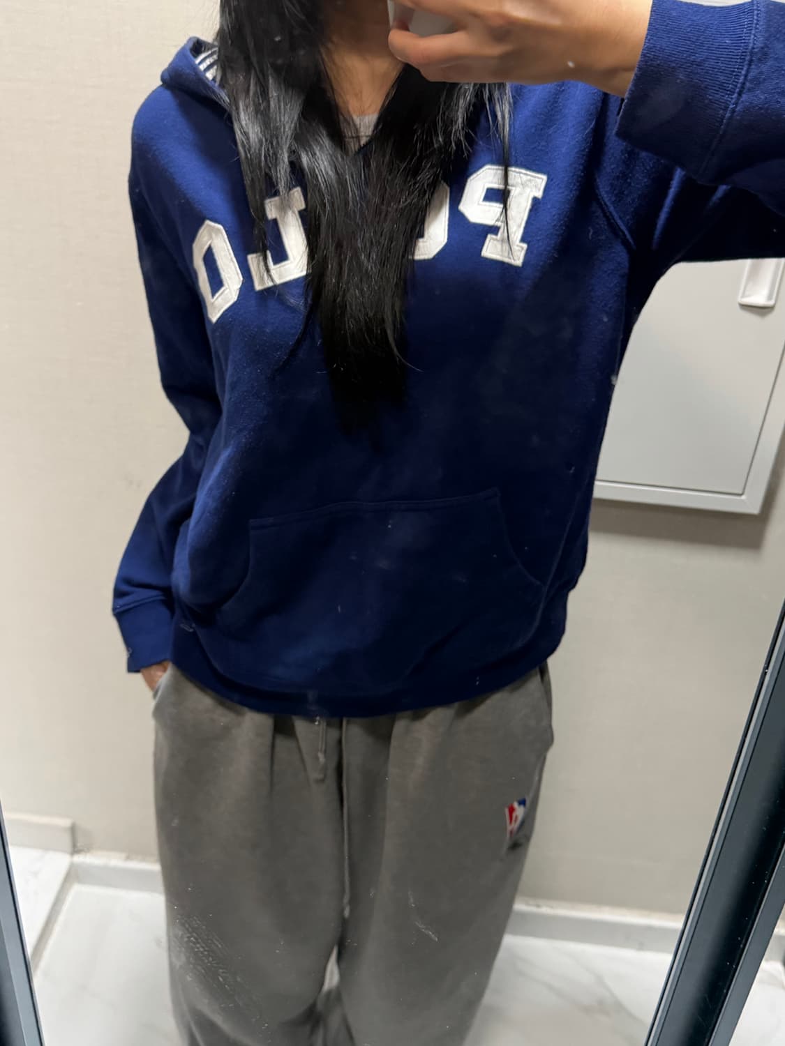 폴로 블루 스트라이프 후드 반집업 xl 상품이미지1