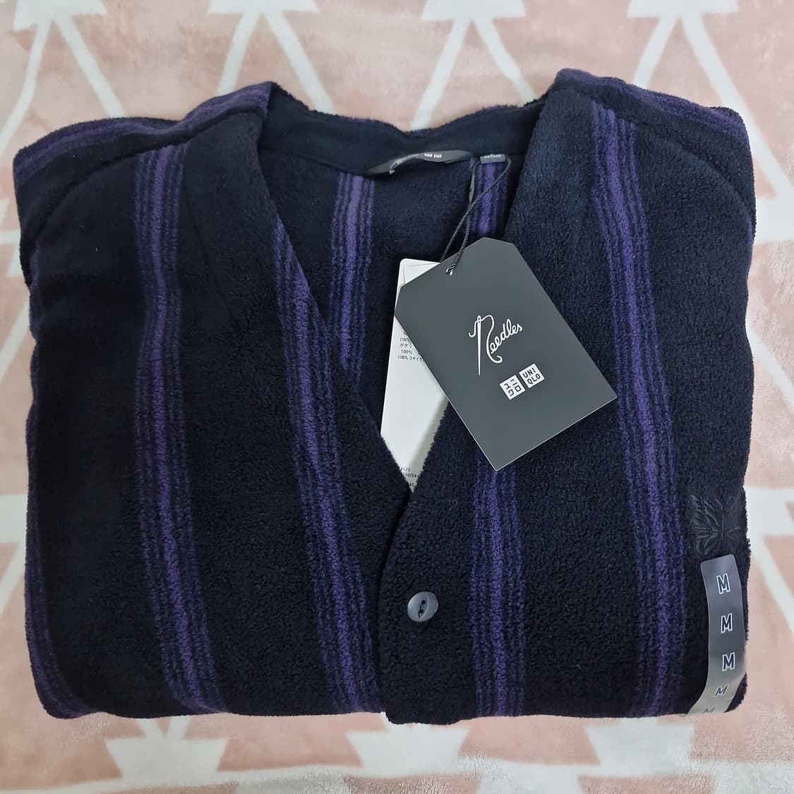 [새상품 M] 유니클로 니들스 콜라보 유니들스 플리스 가디건 블랙 퍼플 상품이미지1