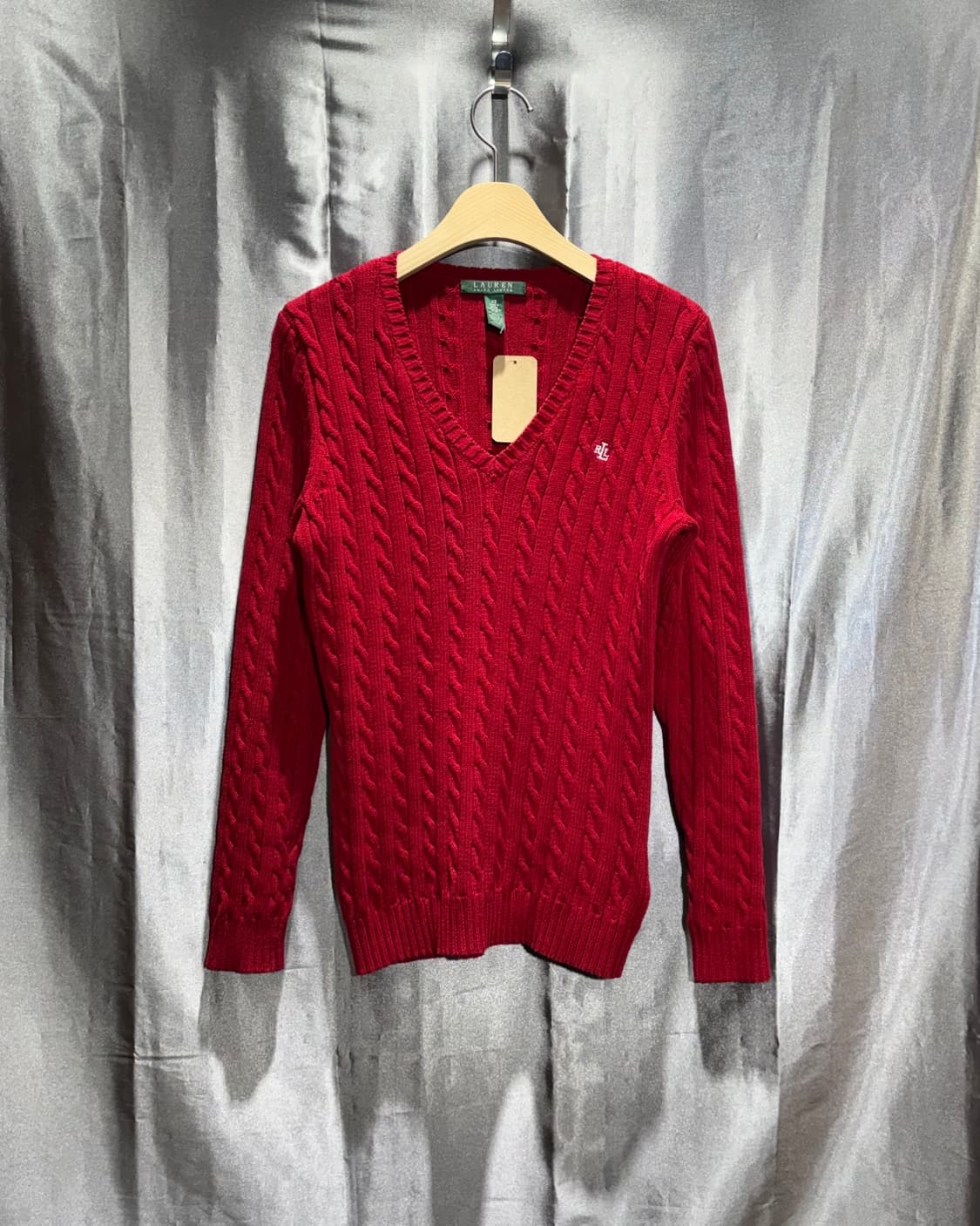 XS 폴로랄프로렌 우먼스 레드 케이블 브이넥 니트 상품이미지2