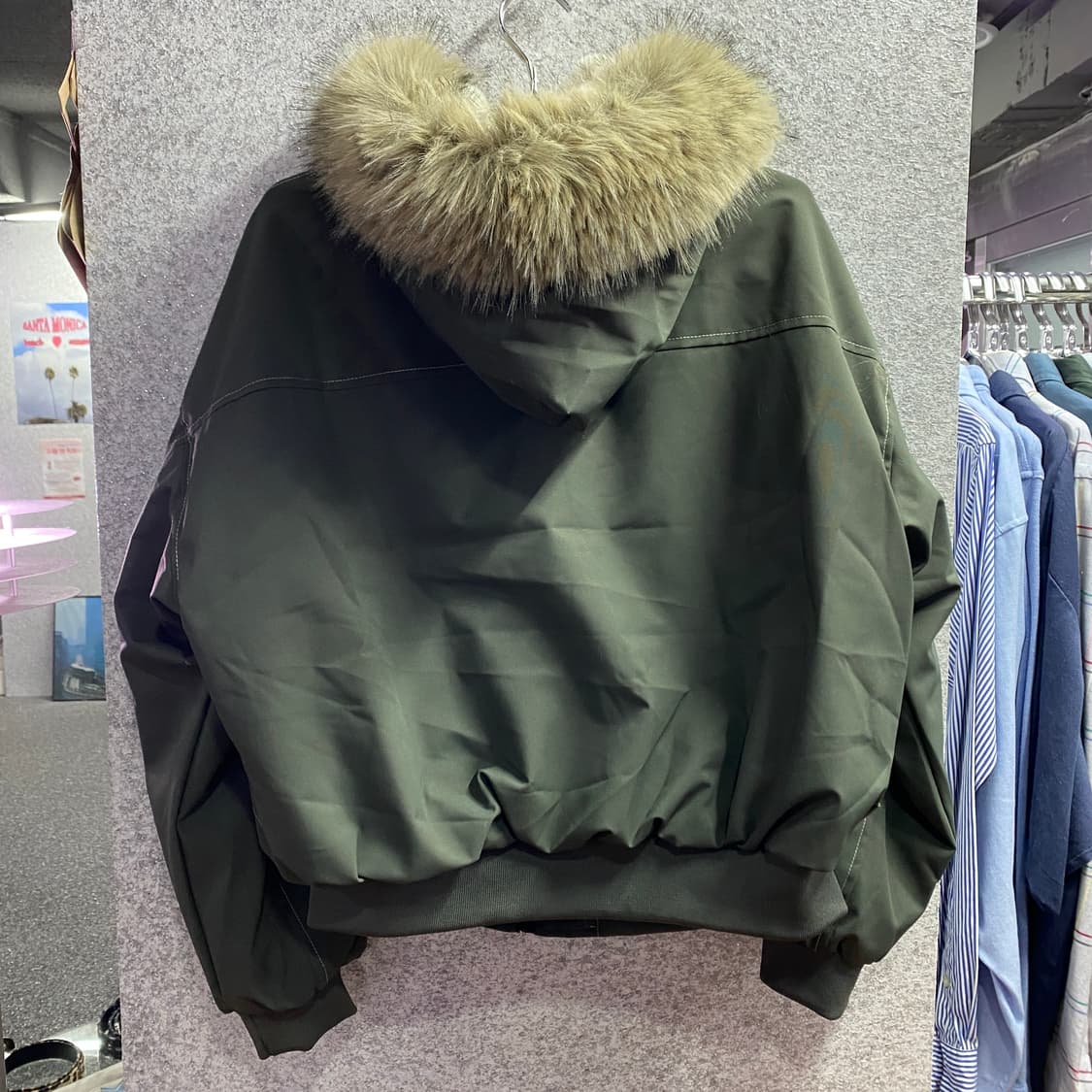 빈티지 라쿤 퍼 절개 카키 크롭 후드 패딩 점퍼 B3918 상품이미지3