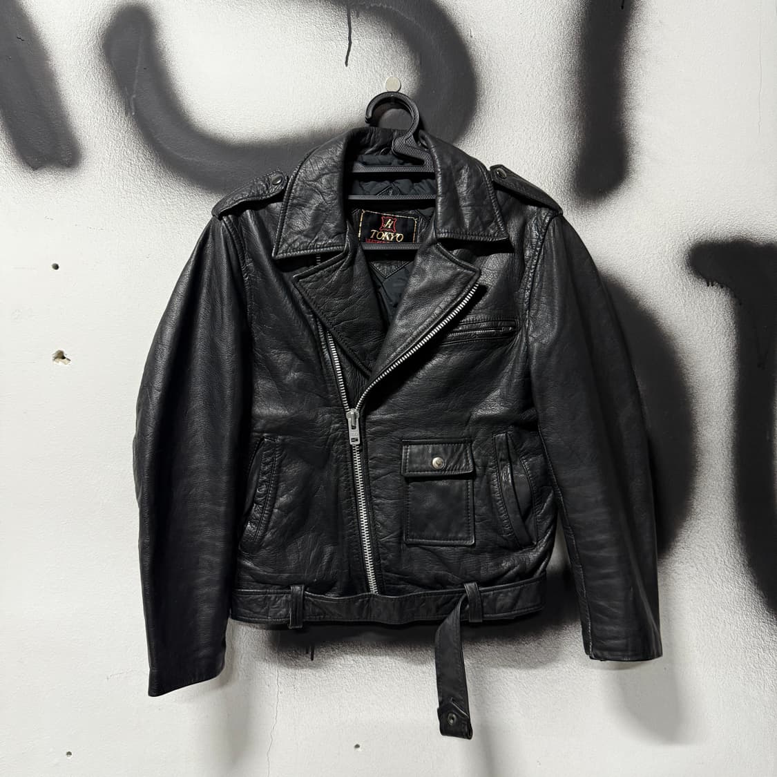 Tokyo 도쿄 레더 락 고스 펑크 소가죽 크롭 라이더 자켓 상품이미지1