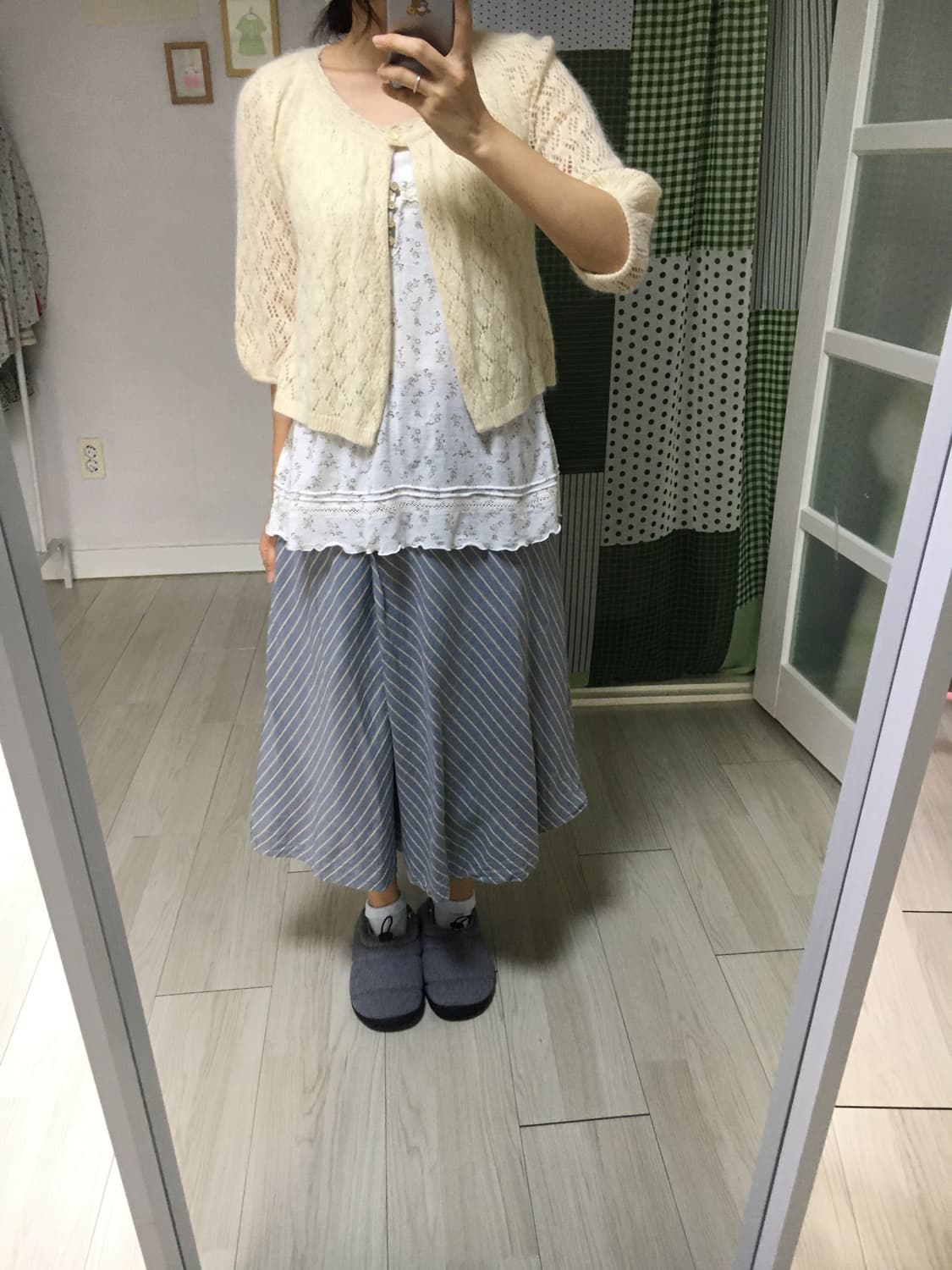 블루 스트라이프 미디 스커트 상품이미지8