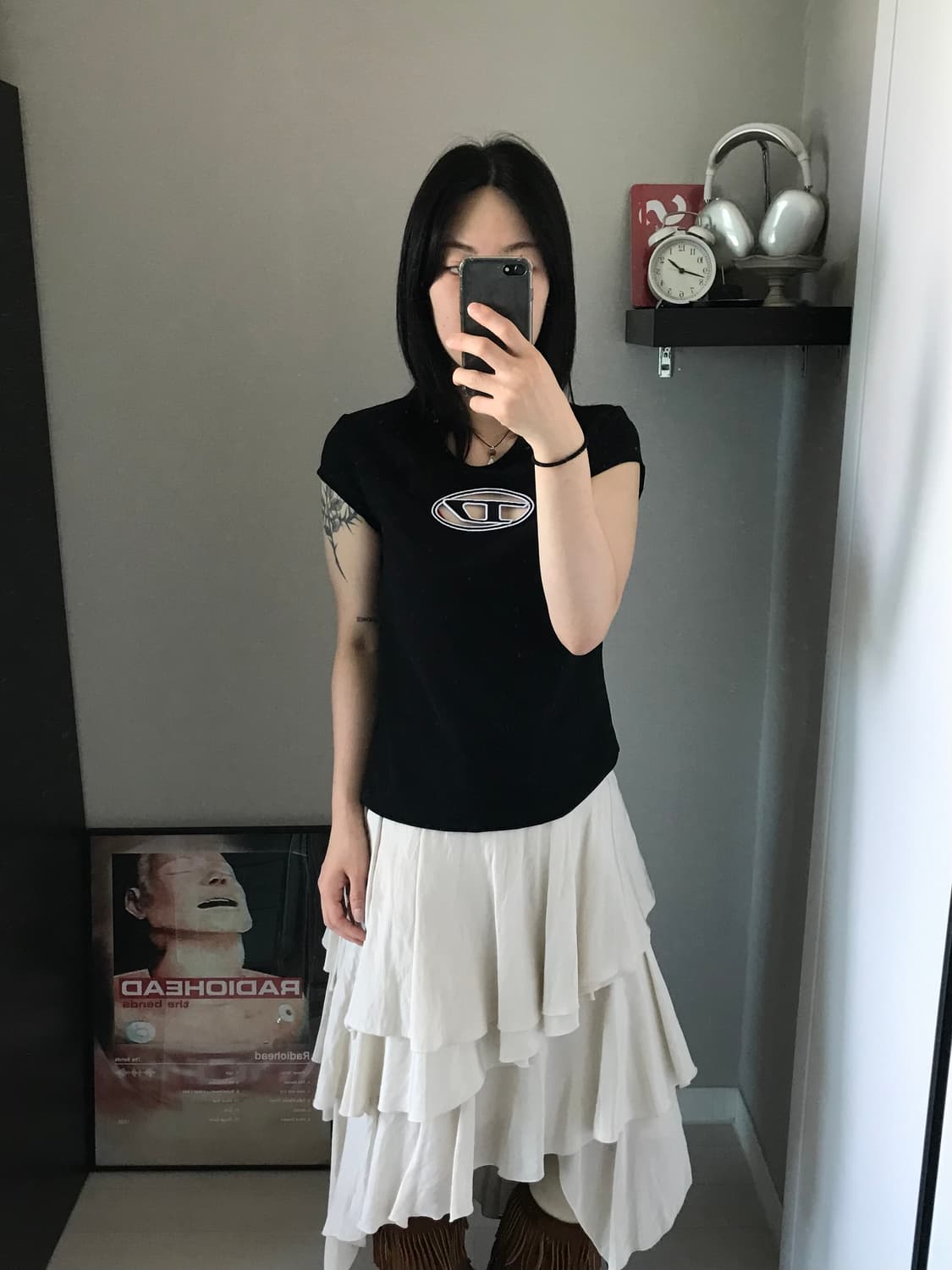 (W) 디젤 T-안지 피카부 로고 티셔츠 블랙 상품이미지1