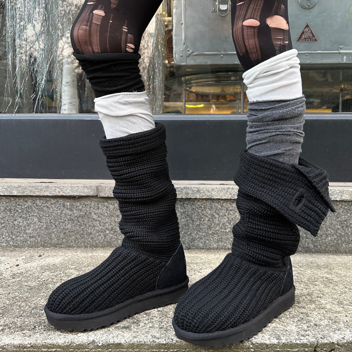 00s 블랙 니트 카디 어그 부츠 상품이미지4