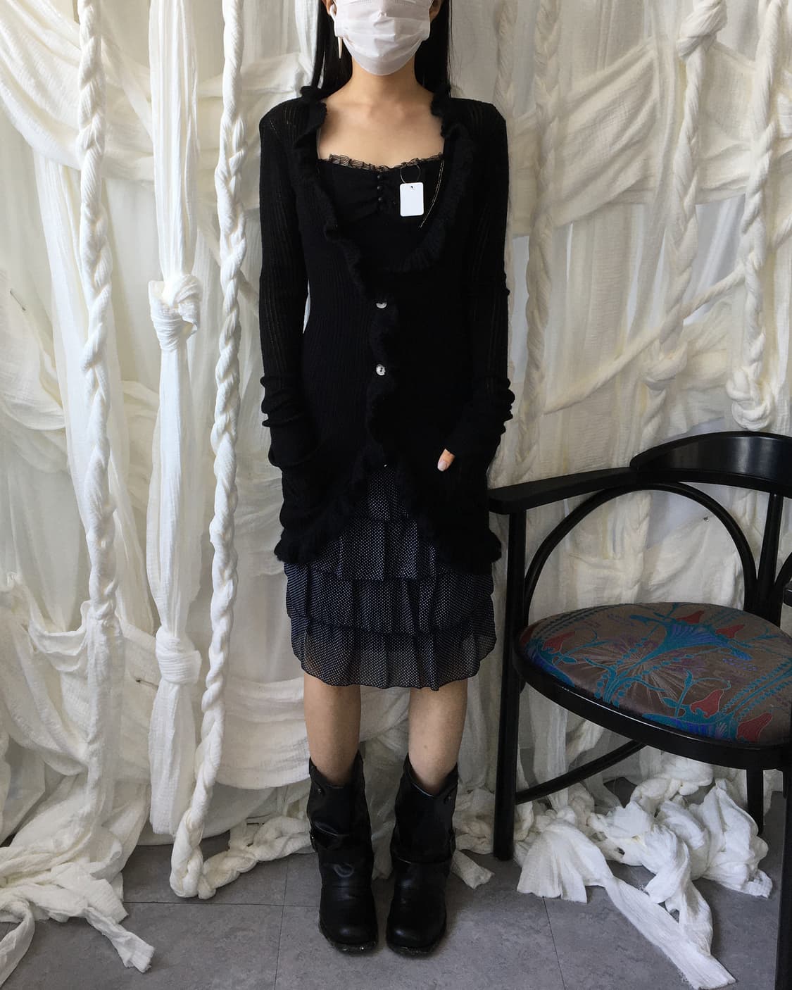 Tied frill point knit cardigan 상품이미지6