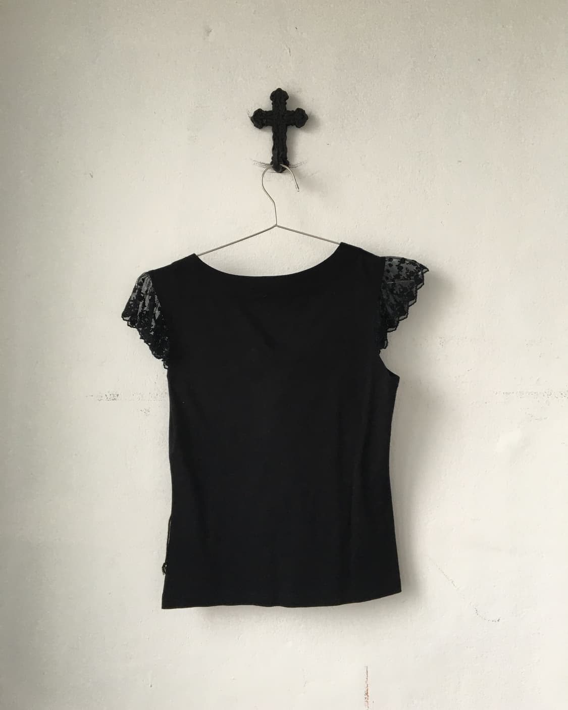 Lace sleeve point lace up t shirt 상품이미지4