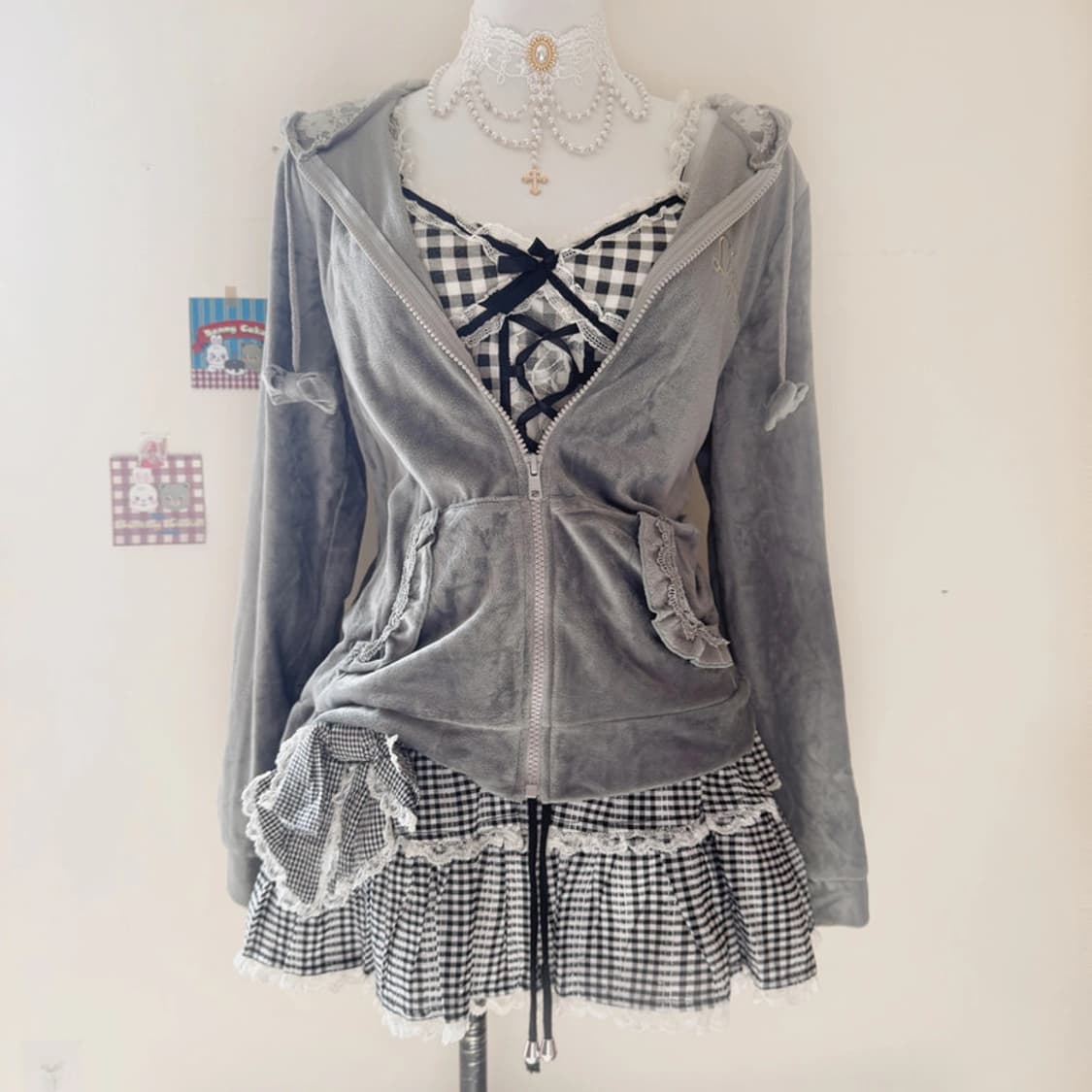 (새상품) 리즈리사 리즈멜로 마이멜로디 갸루 후드집업 대대장 셋업 상품이미지7