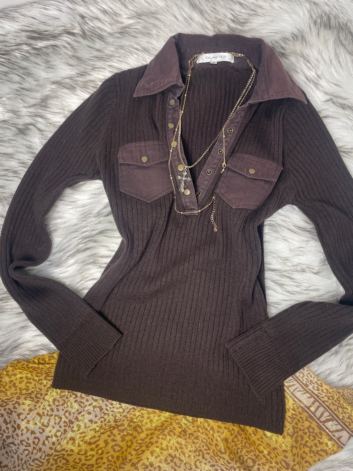 Y2K 브라운 골지 버튼 탑 니트 상품이미지2