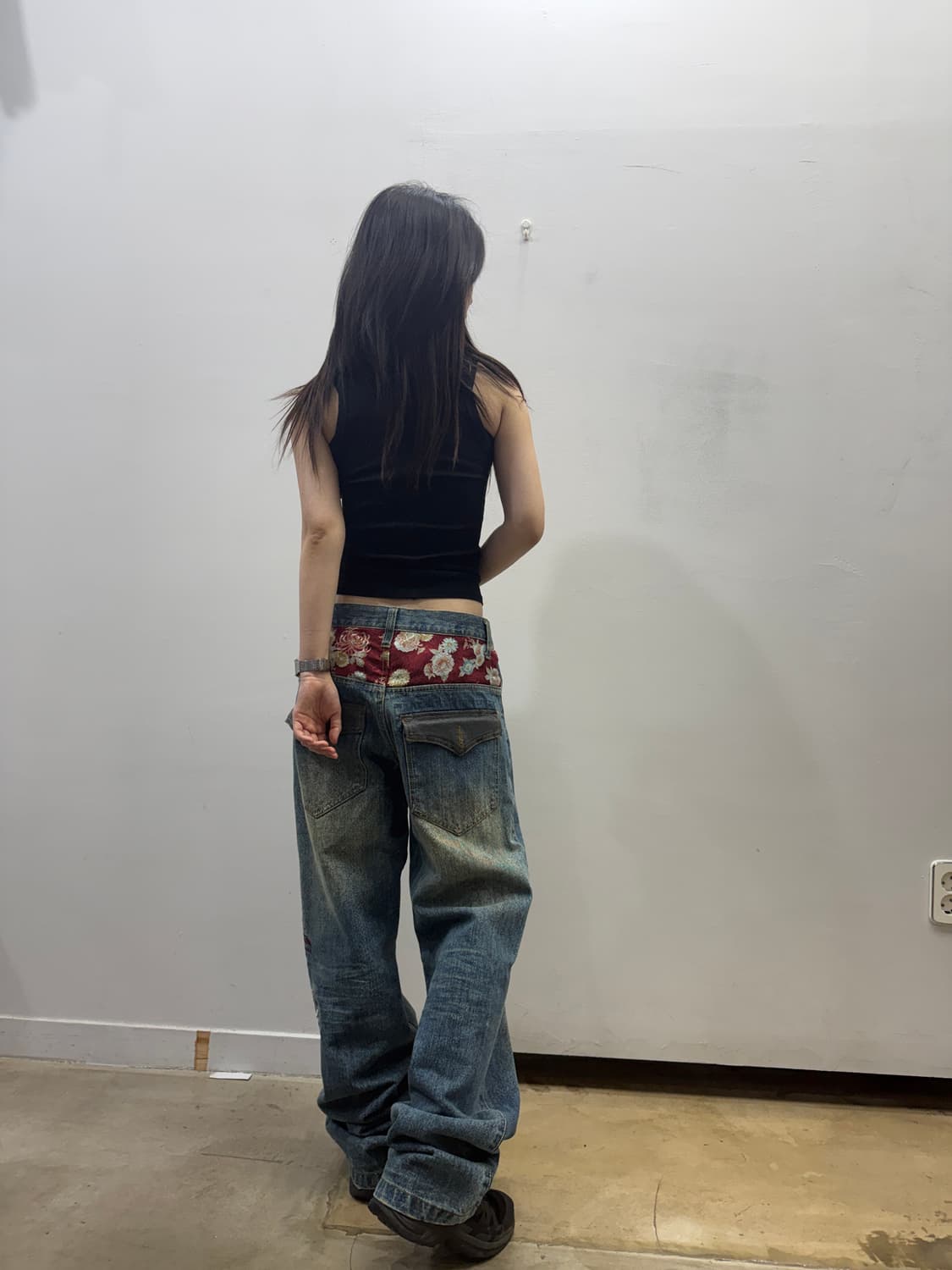 오리엔탈 자수 디테일 와이드 데님 팬츠 상품이미지8