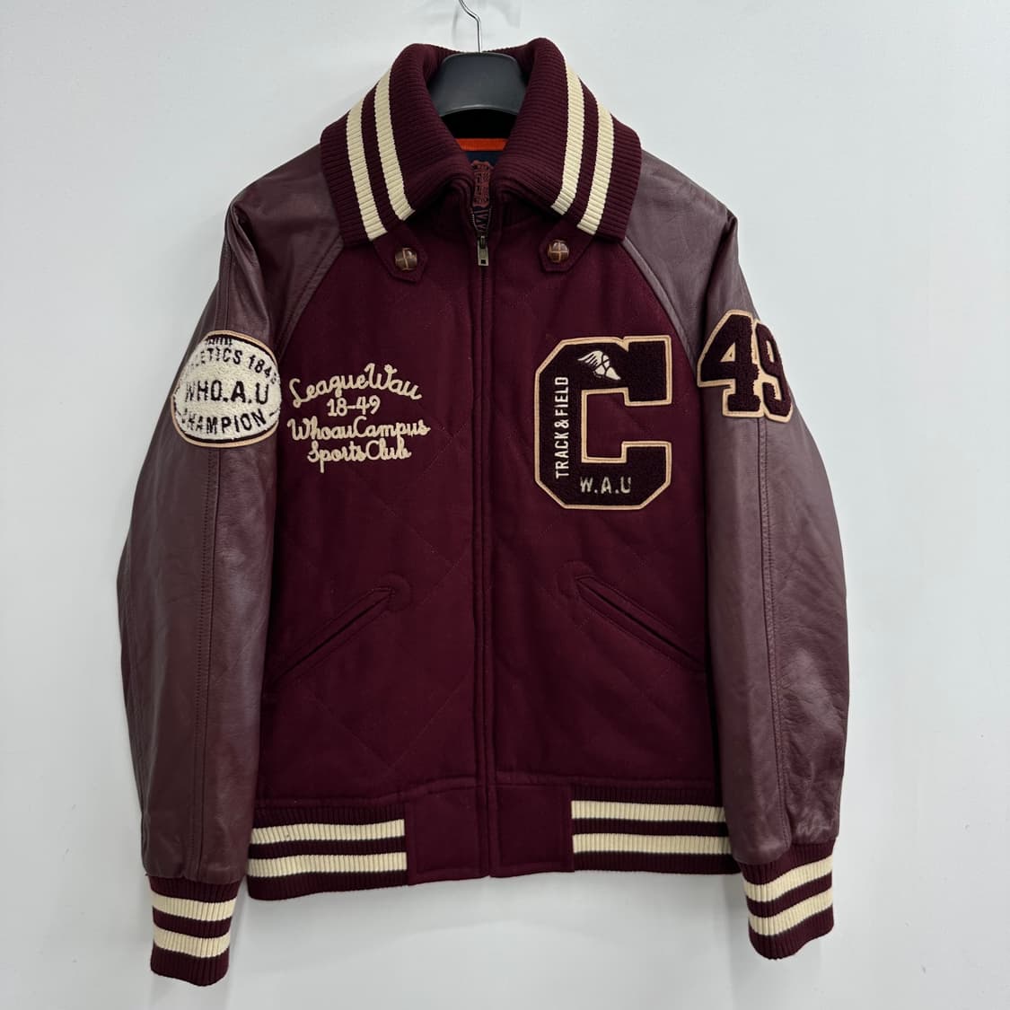 100 후아유 남자 리얼레더 울 바시티 자켓 상품이미지1