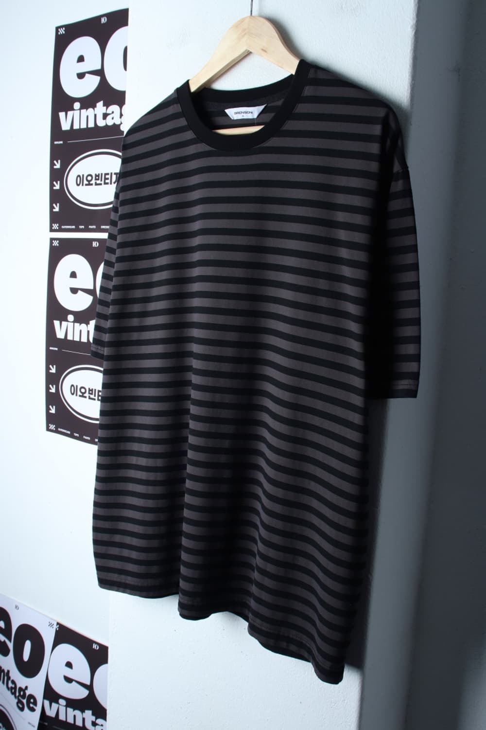 (XL-2XL) 브렌슨 반팔 티셔츠 스트라이프 그레이 단가라-H32031 상품이미지1