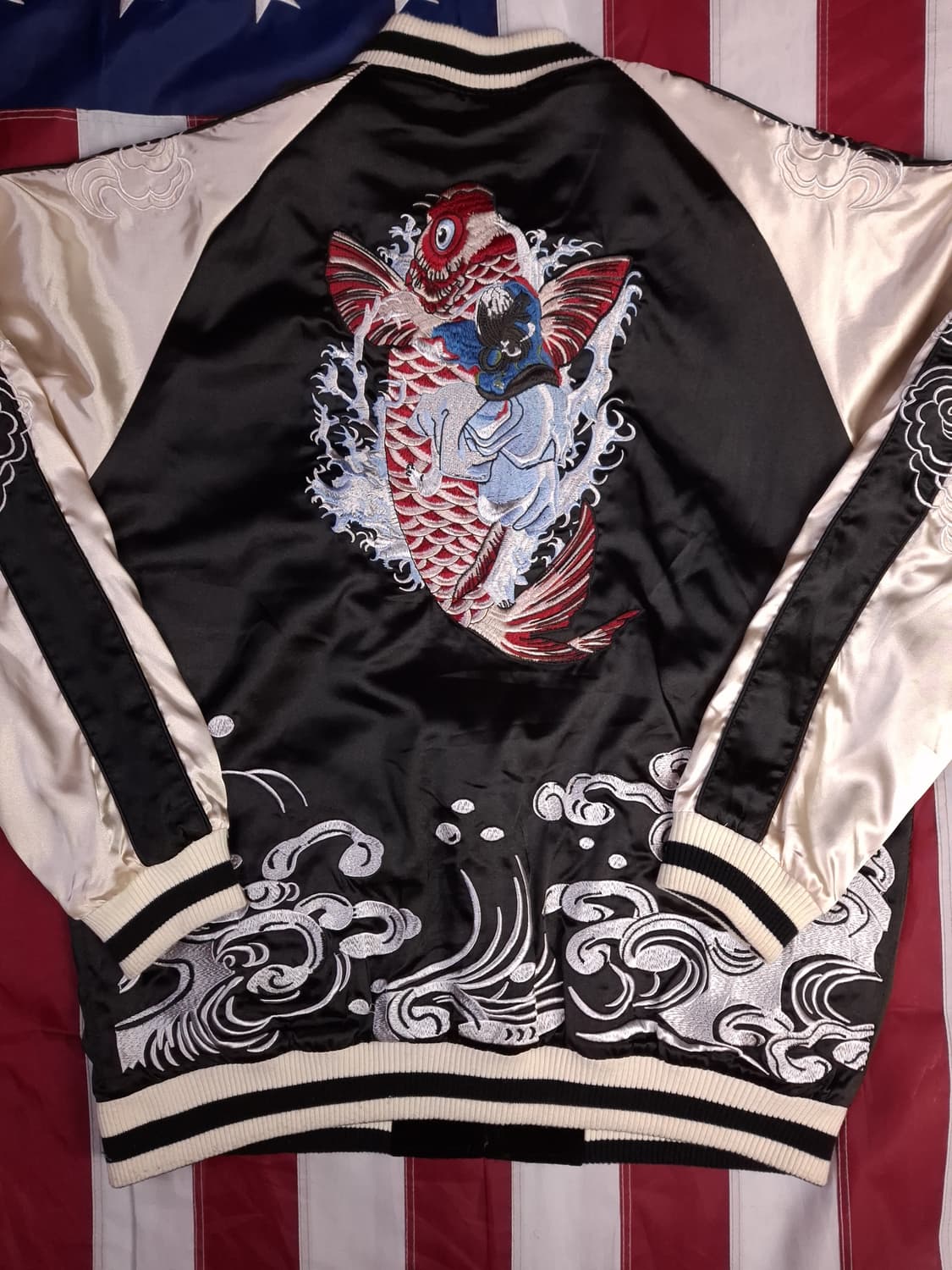 빈티지 벨벳 리버서블 잉어,용 자수 스카잔 상품이미지2