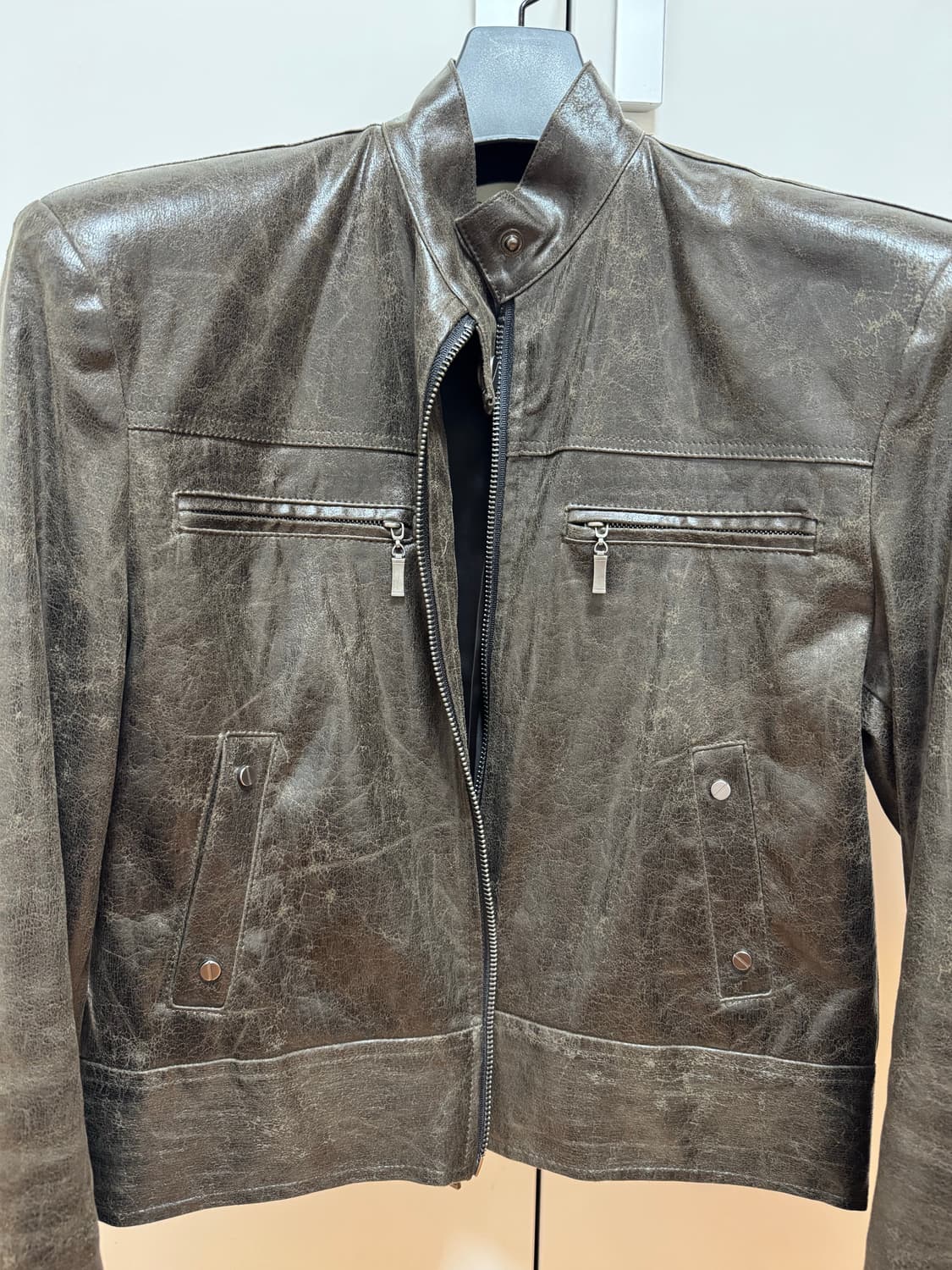 빈티지 레더 숏 자켓 브라운 상품이미지5