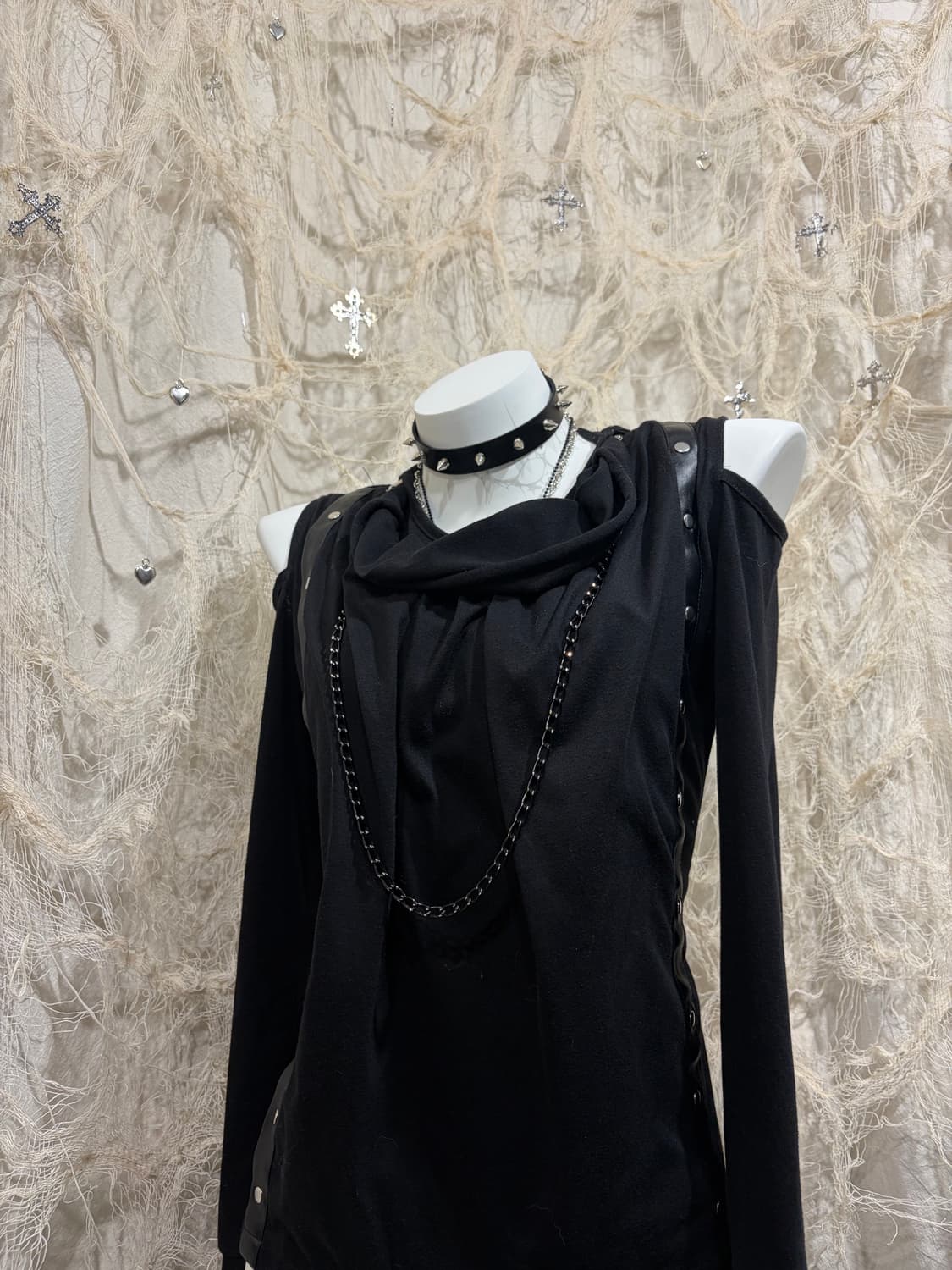 Rock chic off shoulder necklace long sle 상품이미지5