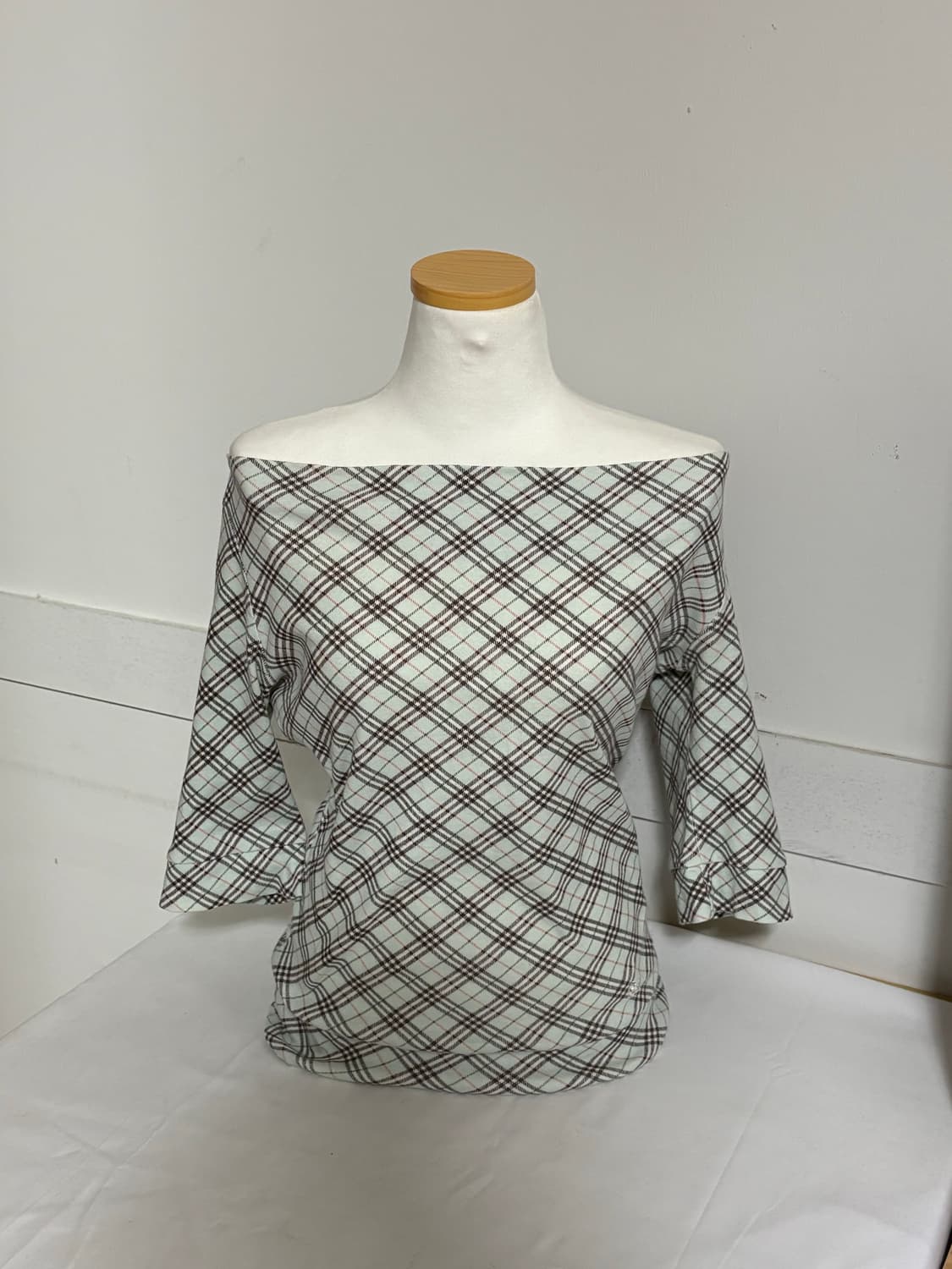 Burberry Blue Label 민트 체크 보트넥 탑 상품이미지1