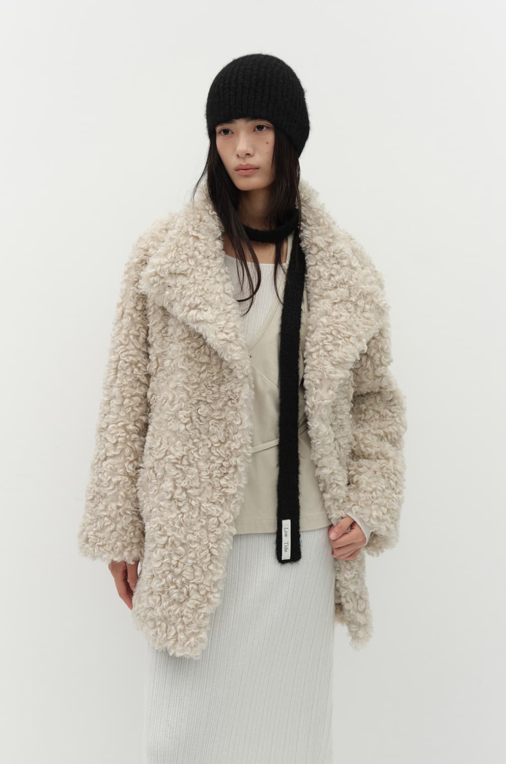 로우타이드 컬리 퍼 코트 베이지 상품이미지1