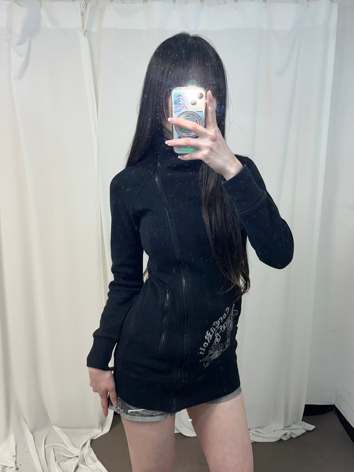 펑크 프린팅 사선 집업 상품이미지2