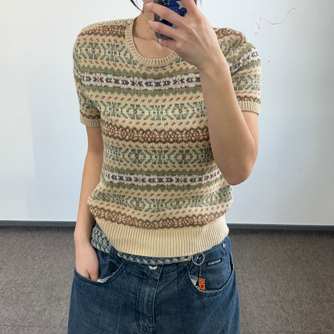 Polo 폴로 패턴 숄터 버튼 반팔 니트 상품이미지2