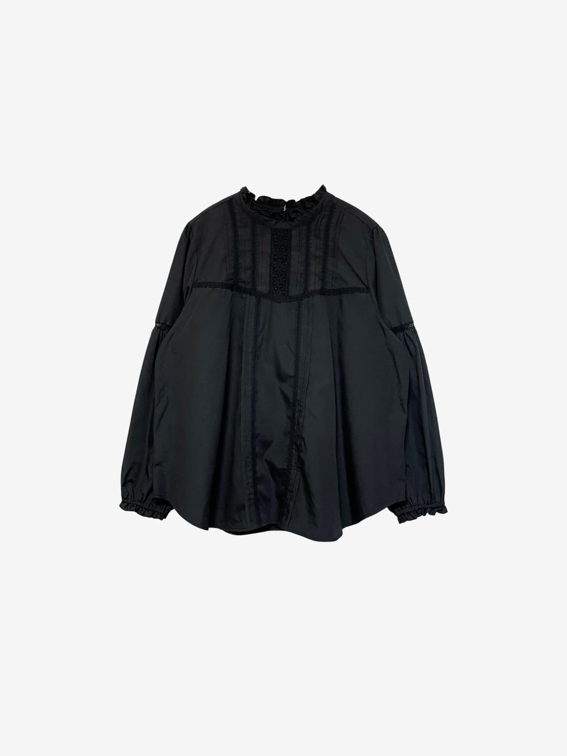 Lace Ruffle Sleeve Blouse - Black 상품이미지4