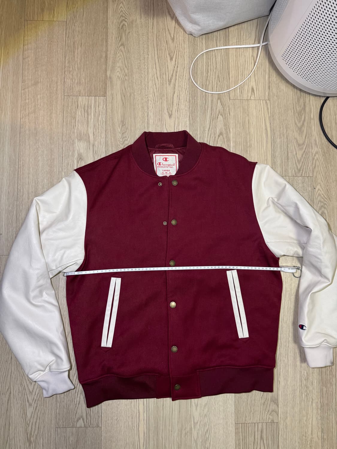 챔피온 가죽 바시티 자켓 버건디 상품이미지2