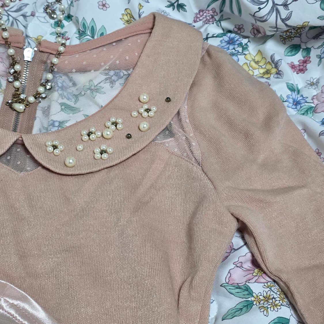 INGNI 일본빈티지)히메갸루st 핑크 로맨틱 비즈 카라 로맨틱 원피스 상품이미지4