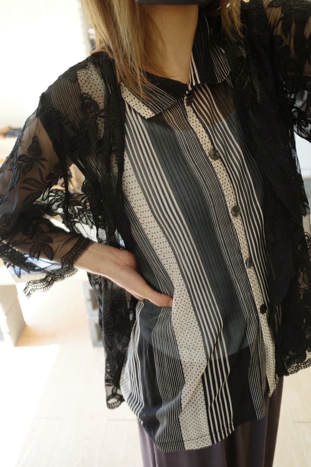 Black flower see-through cardigan  상품이미지5
