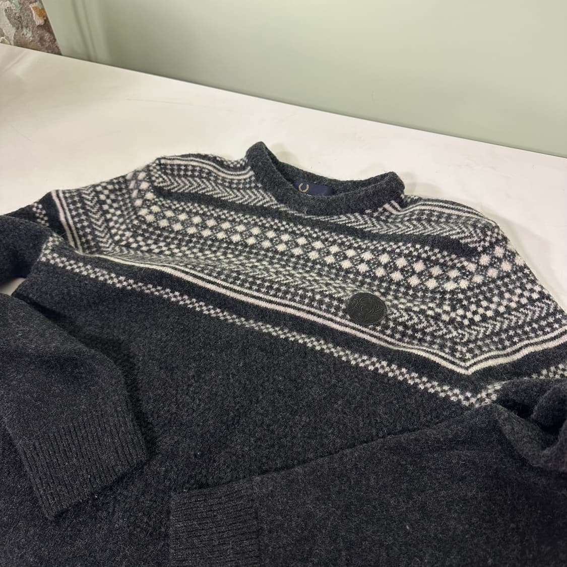 90-95 M 프레드페리 챠콜 와펜로고 램스울니트 남여공용 상품이미지1