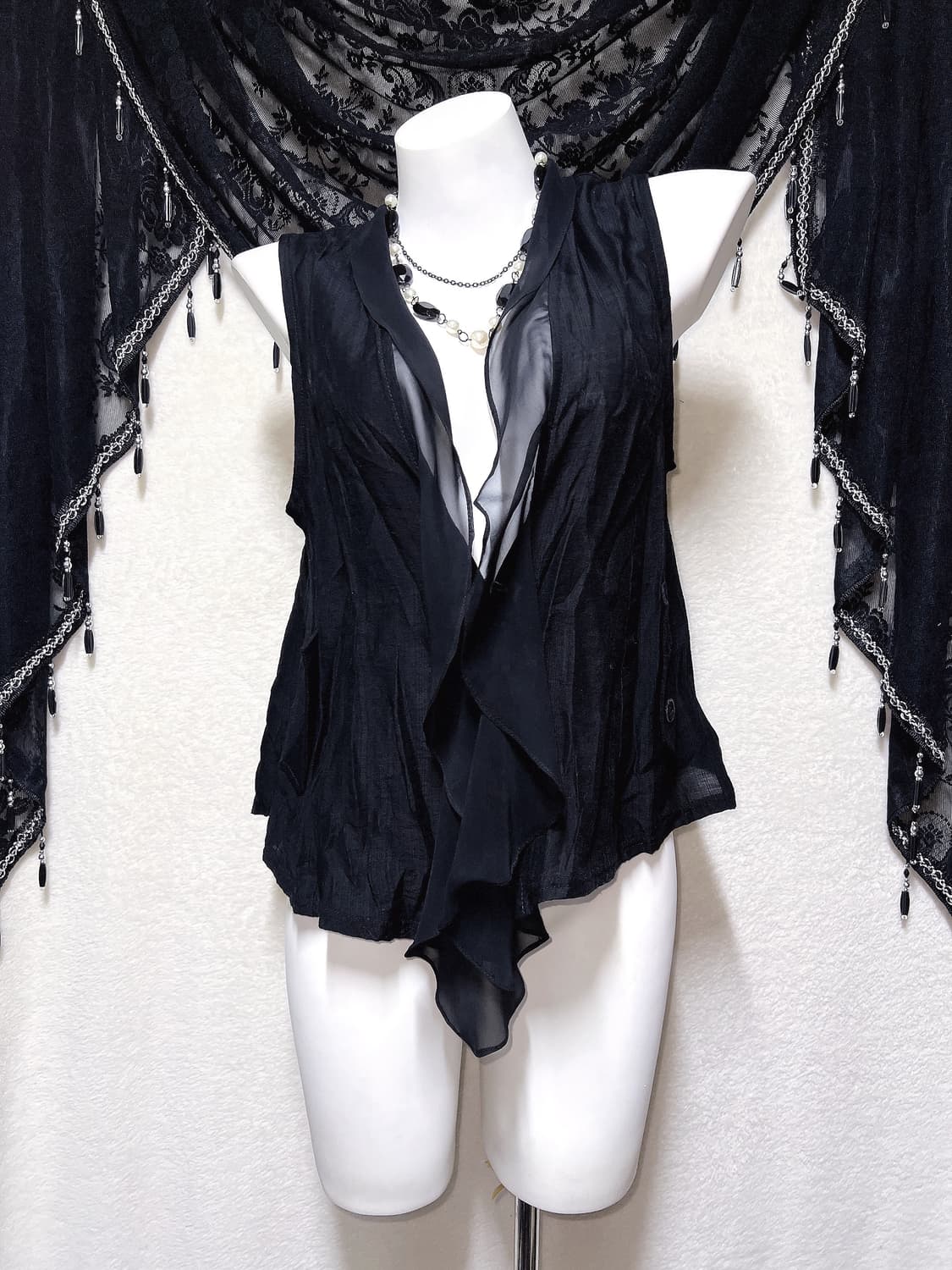 오리엔탈 다크페어리 고딕 고스펑크 그런지 프릴 언발 레이어드 베스트 조끼 상품이미지6