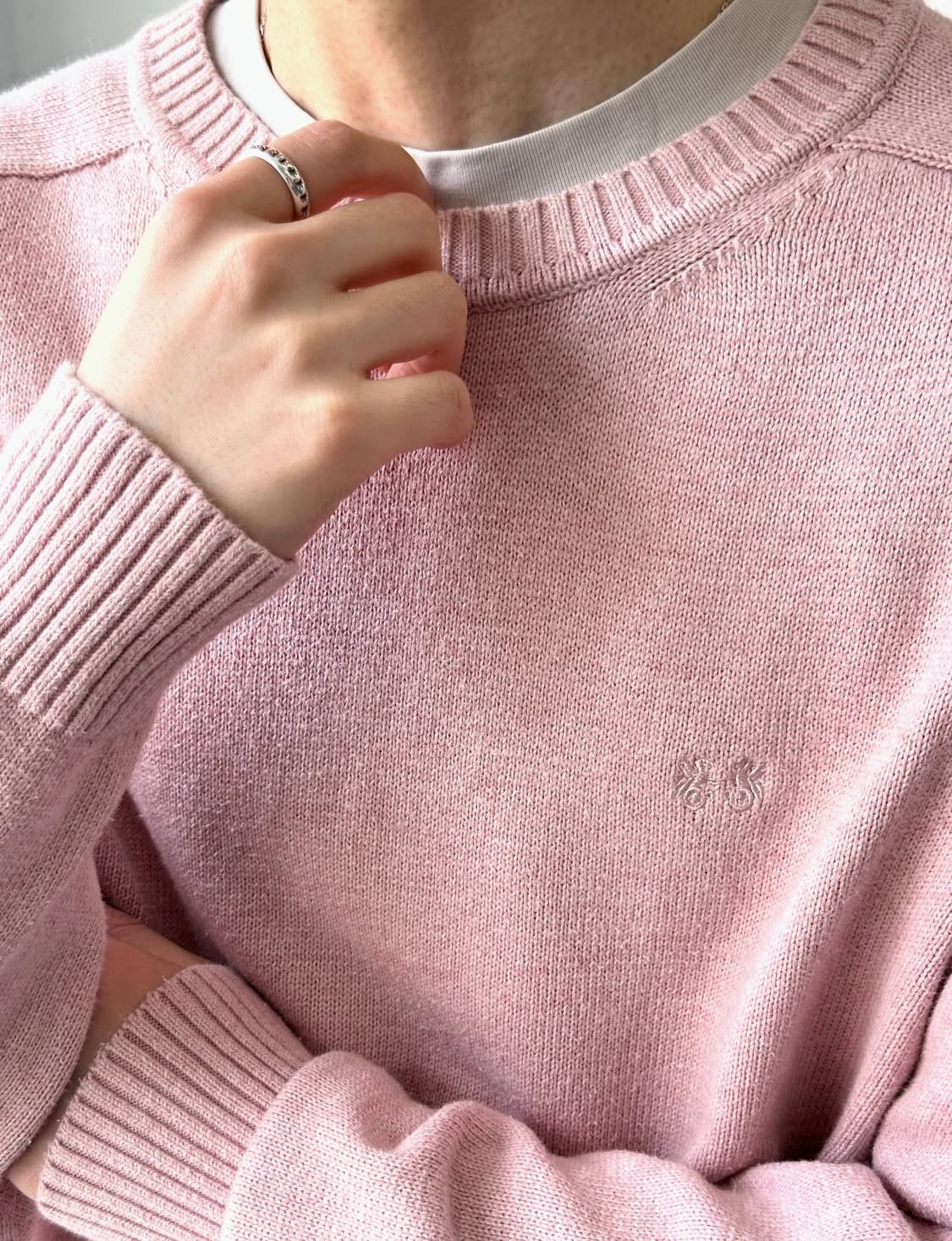 Cotton design stitch crew neck knit P/O 상품이미지9