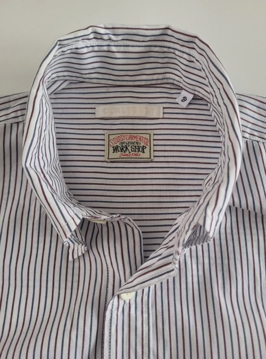 아워레가시 x 스투시 워크숍 버튼 오버사이즈 스트라이프 셔츠 S 상품이미지3