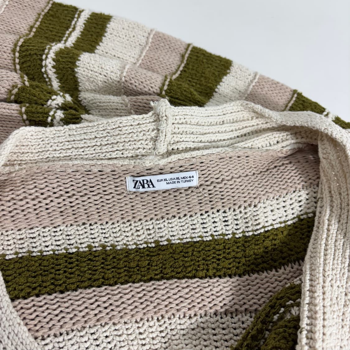 XL 자라 아이보리 스트라이프 그런지 가디건 상품이미지4