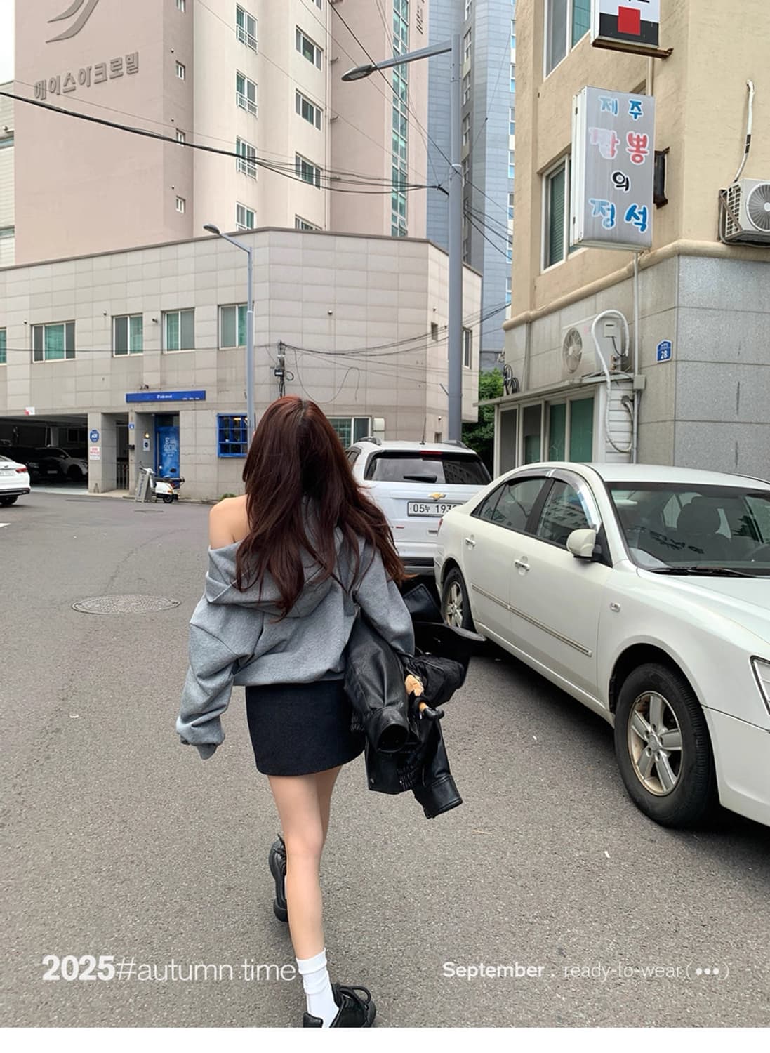 INAIEA 오프숄더 후드티 원숄더 후드 그레이 상품이미지2