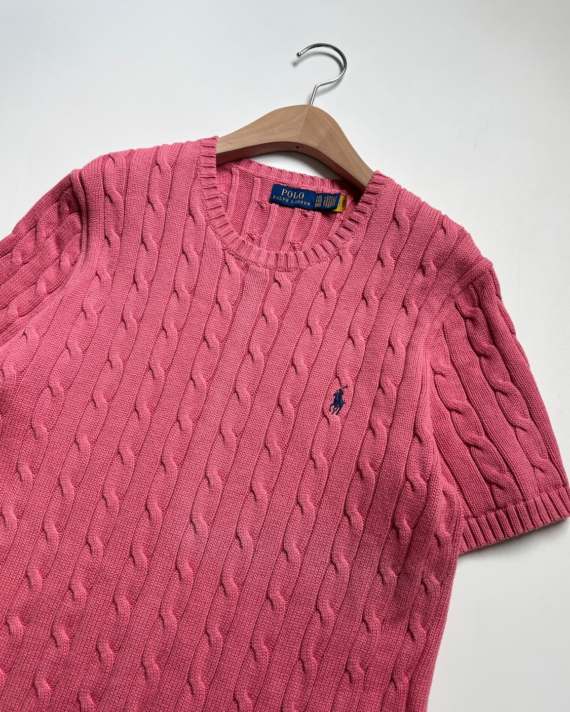 Polo 폴로 랄프로렌 QR라벨 핑크컬러 케이블 반팔 니트 상품이미지6